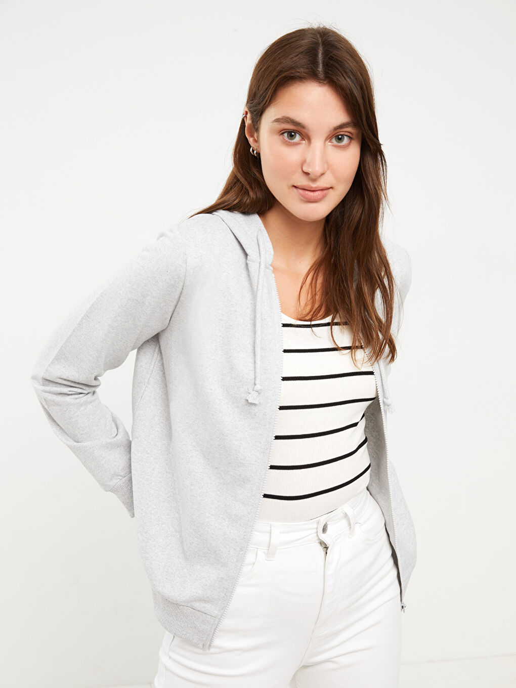 LCW ECO Hooded Plain Long Sleeve Women's Sports Cardigan -W2BF71Z8-LAK