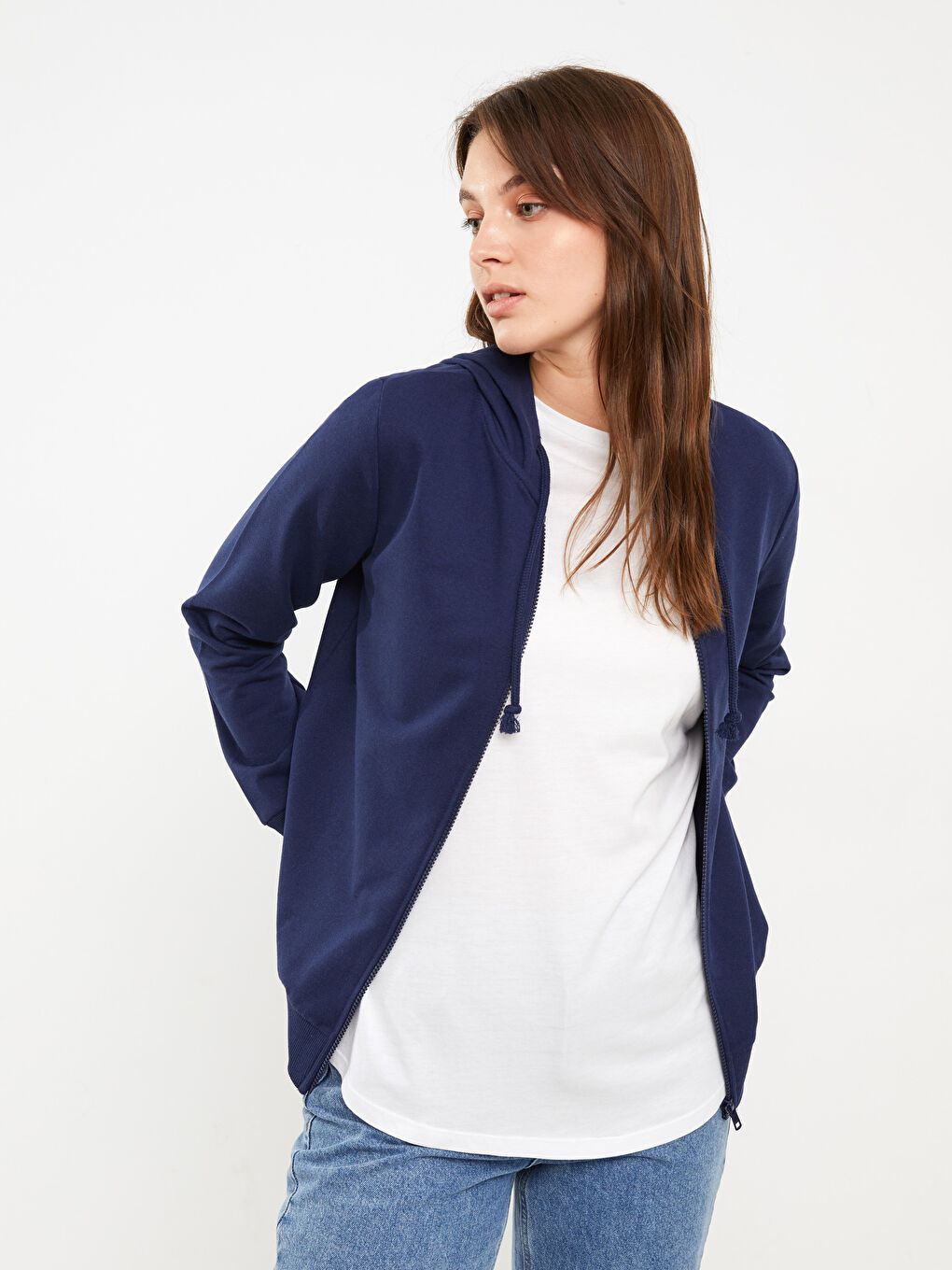 Kapuzensweatshirt Schlicht Langarm Damen Sport-Strickjacke-1