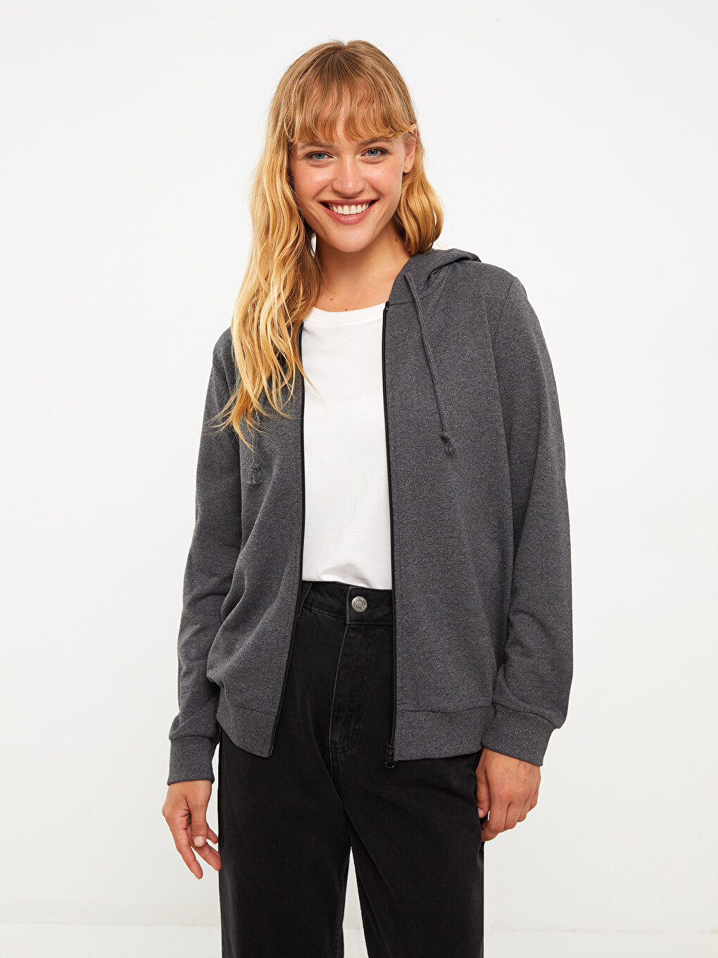 Hooded Plain Long Sleeve Women's Sports Cardigan