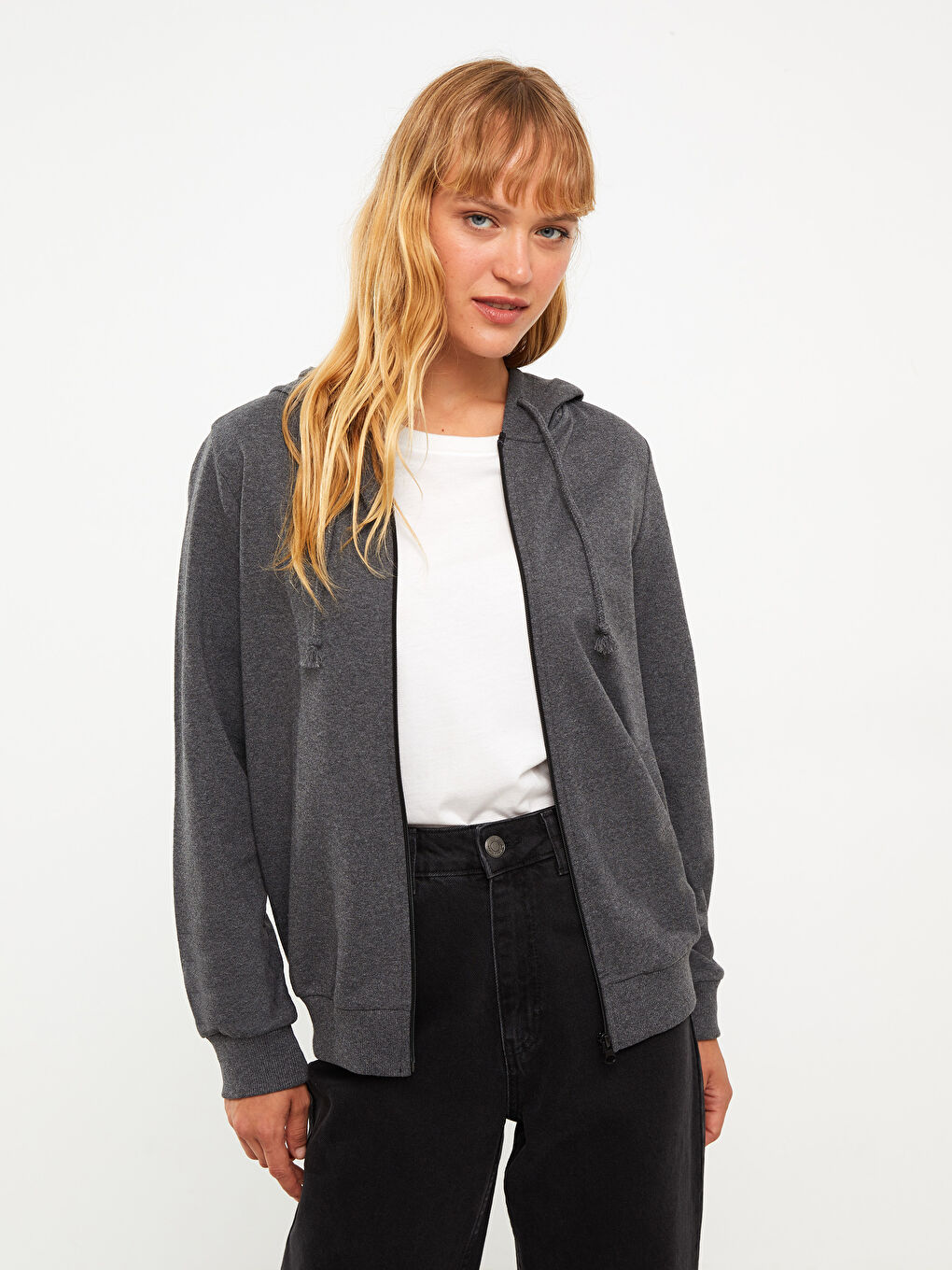 Hooded Plain Long Sleeve Women's Sports Cardigan-1