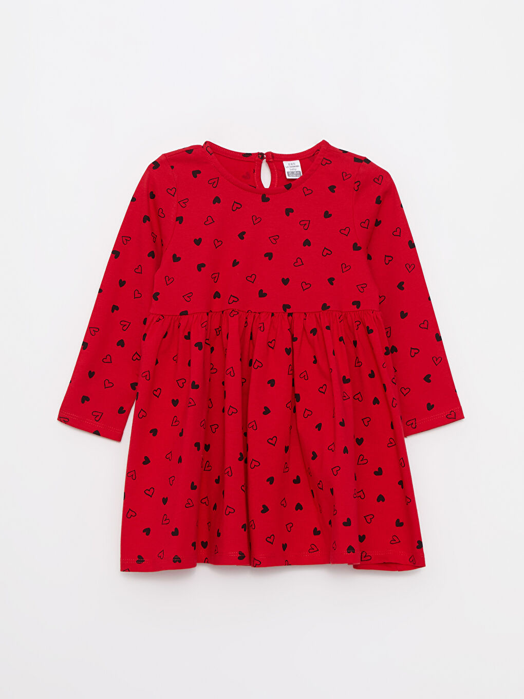 Kırmızı Bisiklet Yaka Uzun Kollu Kız Bebek Elbise