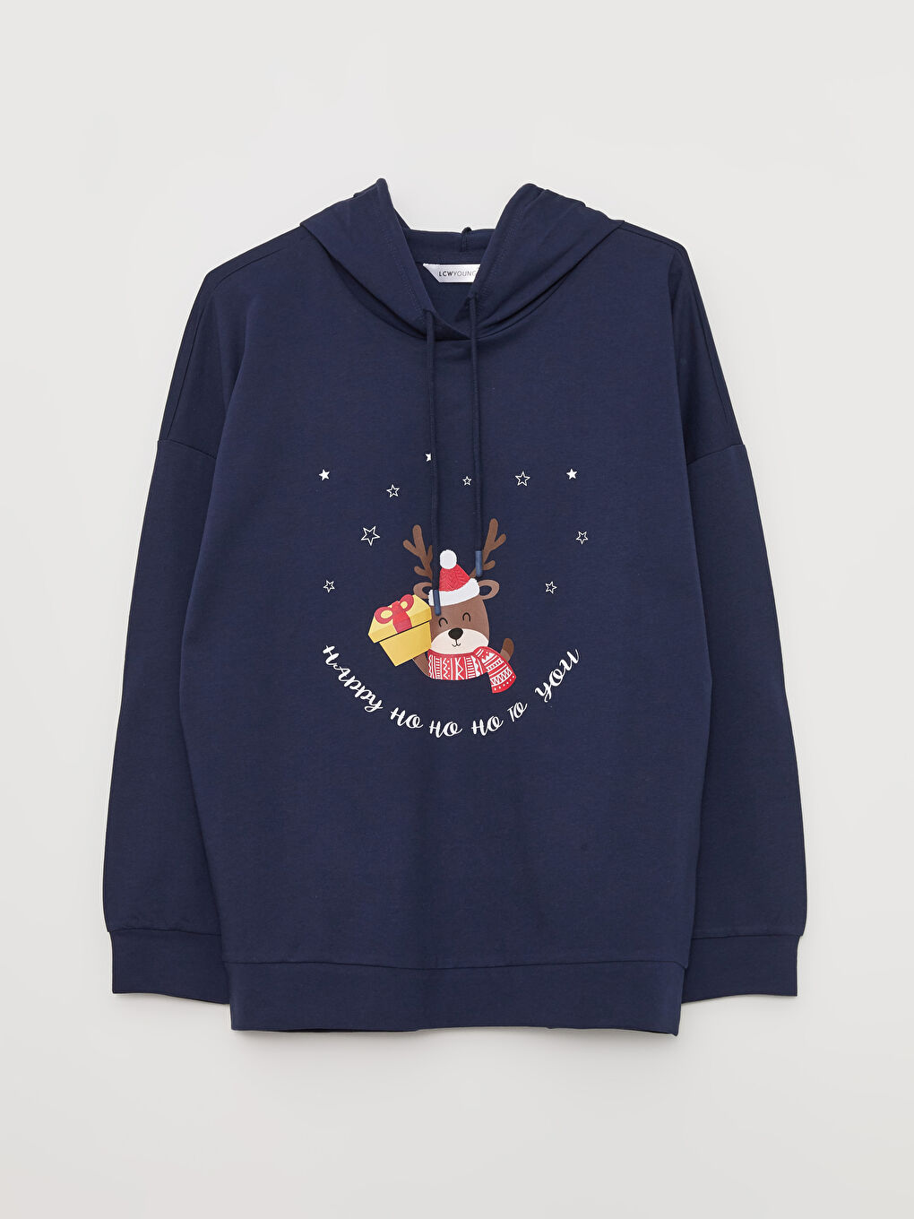 طقم بيجامة للسيدات بكابوش كم طويل بطابع رأس السنة-5