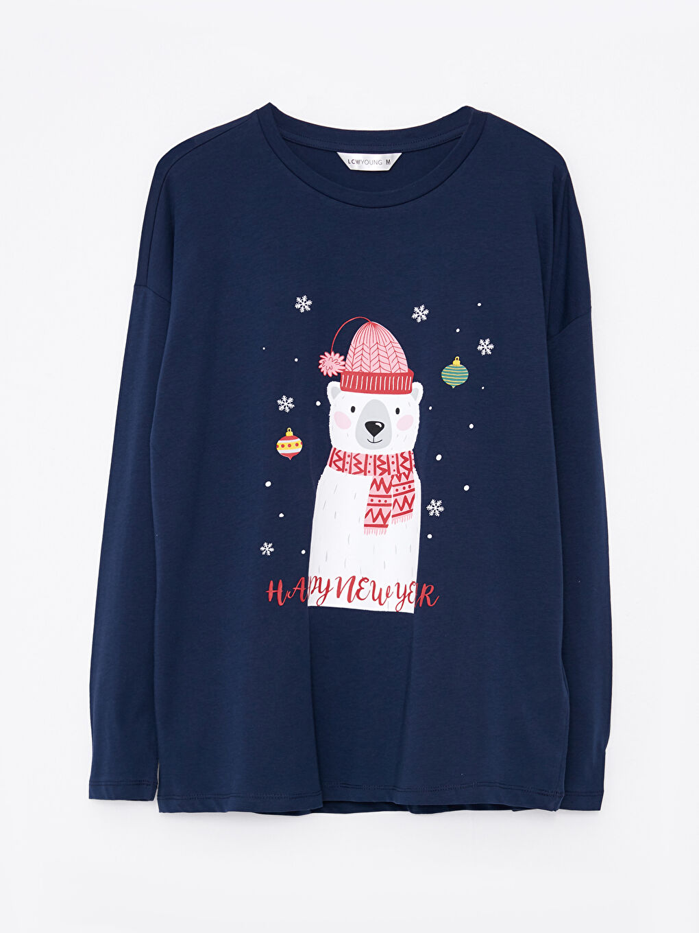 Комплект пижами с кръгло деколте, новогодишна тематика, дълъг ръкав, памук, за жени-6