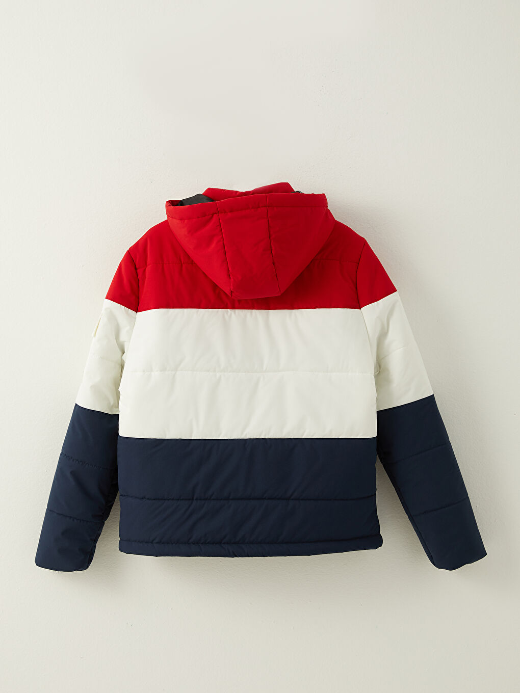 Lacivert Standart Kalıp Kapüşonlu Renk Bloklu Erkek Şişme Mont-6