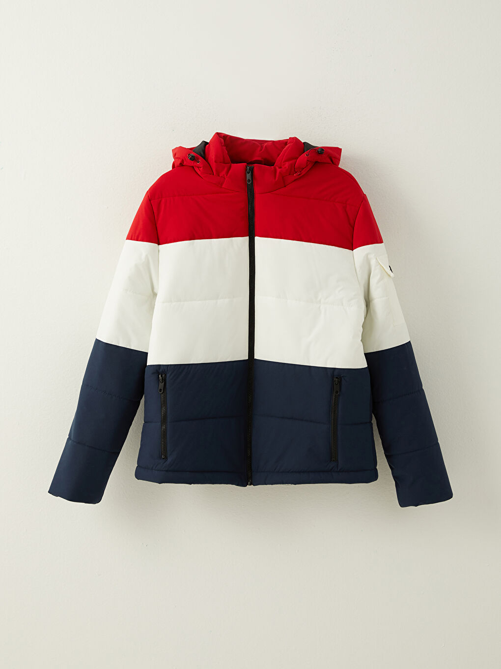 Lacivert Standart Kalıp Kapüşonlu Renk Bloklu Erkek Şişme Mont-5