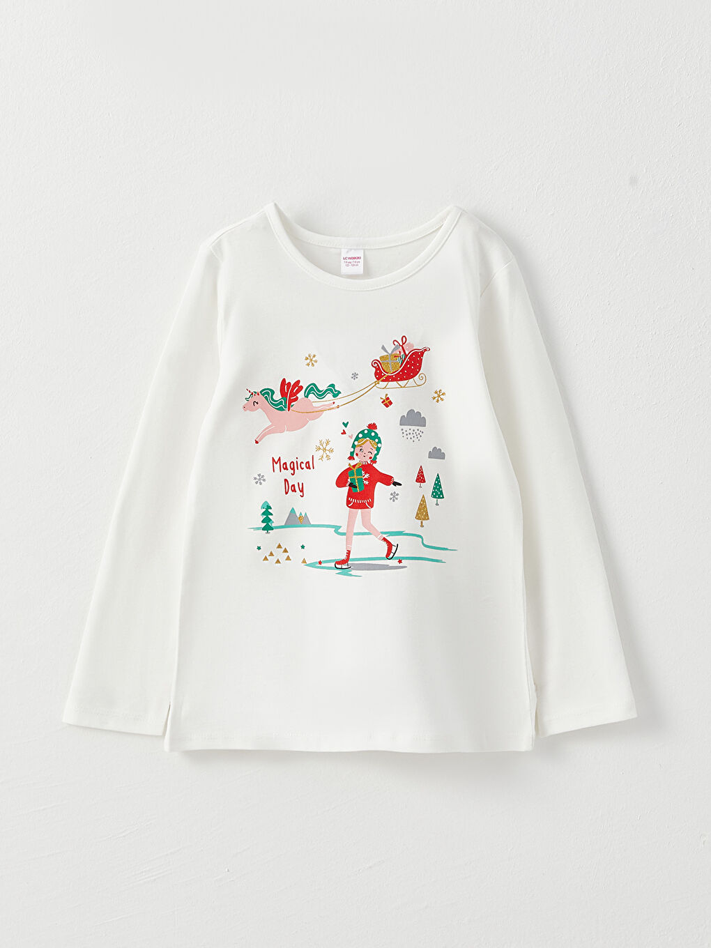 Rundhalsausschnitt Weihnachtsmotiv Langarm Mädchen Pyjama-Set-1