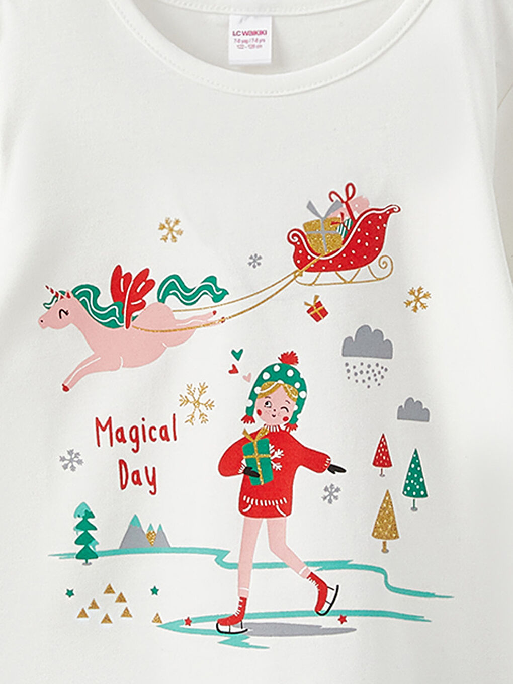 Rundhalsausschnitt Weihnachtsmotiv Langarm Mädchen Pyjama-Set-3
