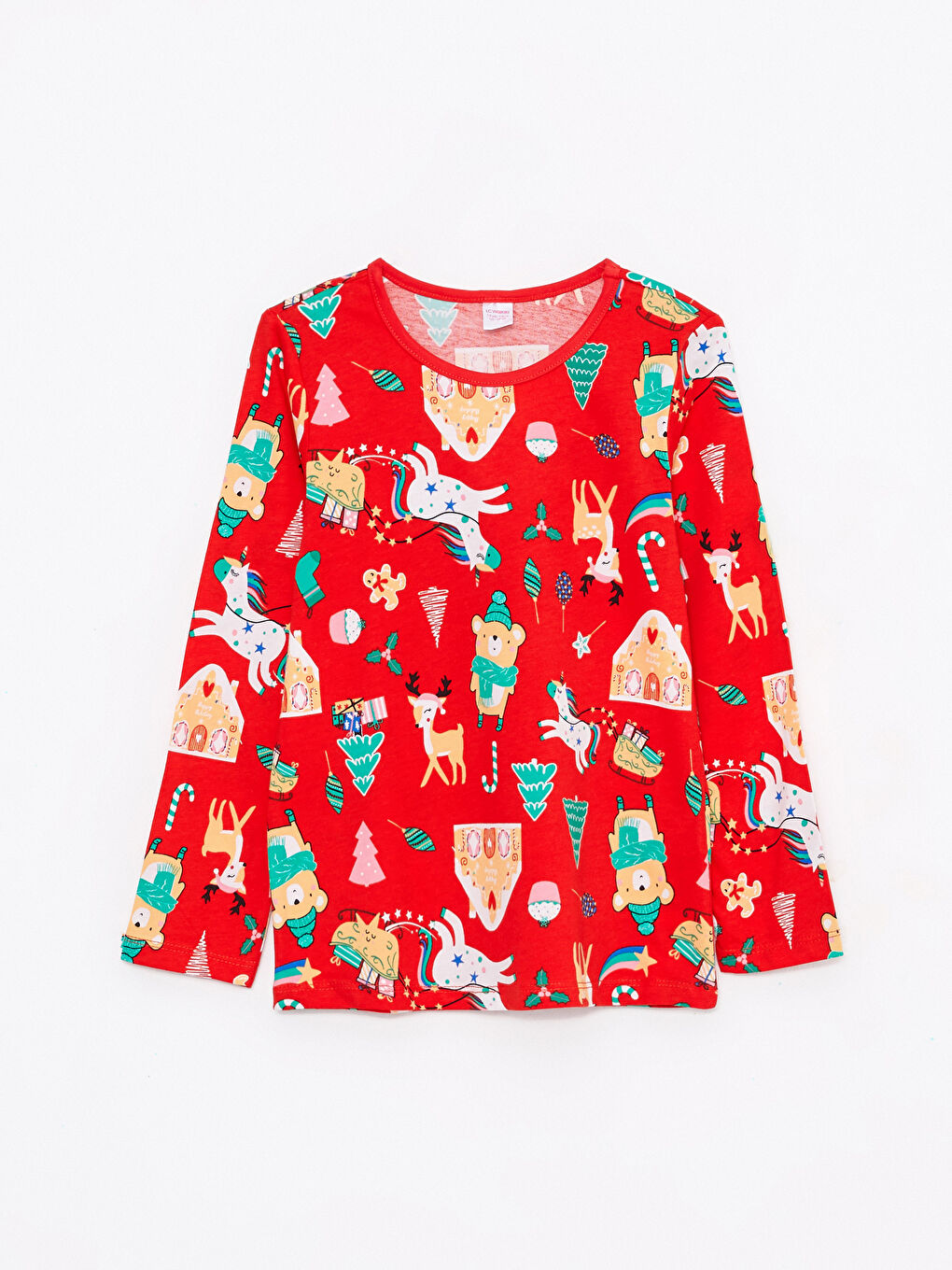 LCW Kids Crew Neck Christmas Themed Long Sleeve Girls Pajamas Set -W2BF92Z4-LTP