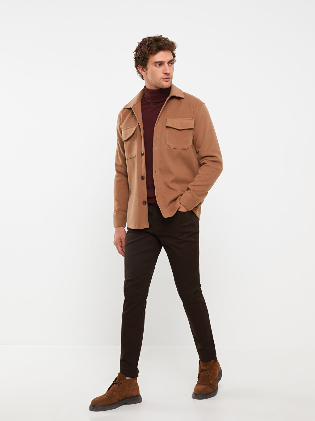 LCW Vision Koyu Kahverengi Slim Fit Gabardin Erkek Pantolon - 1