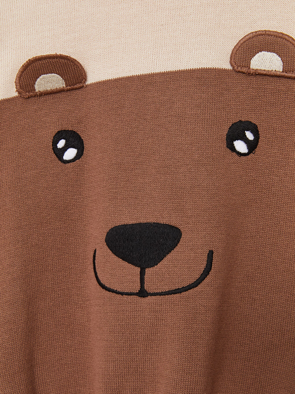 Bej Bisiklet Yaka Uzun Kollu Nakış Detaylı Erkek Bebek Triko Kazak ve Pantolon 2'li-3