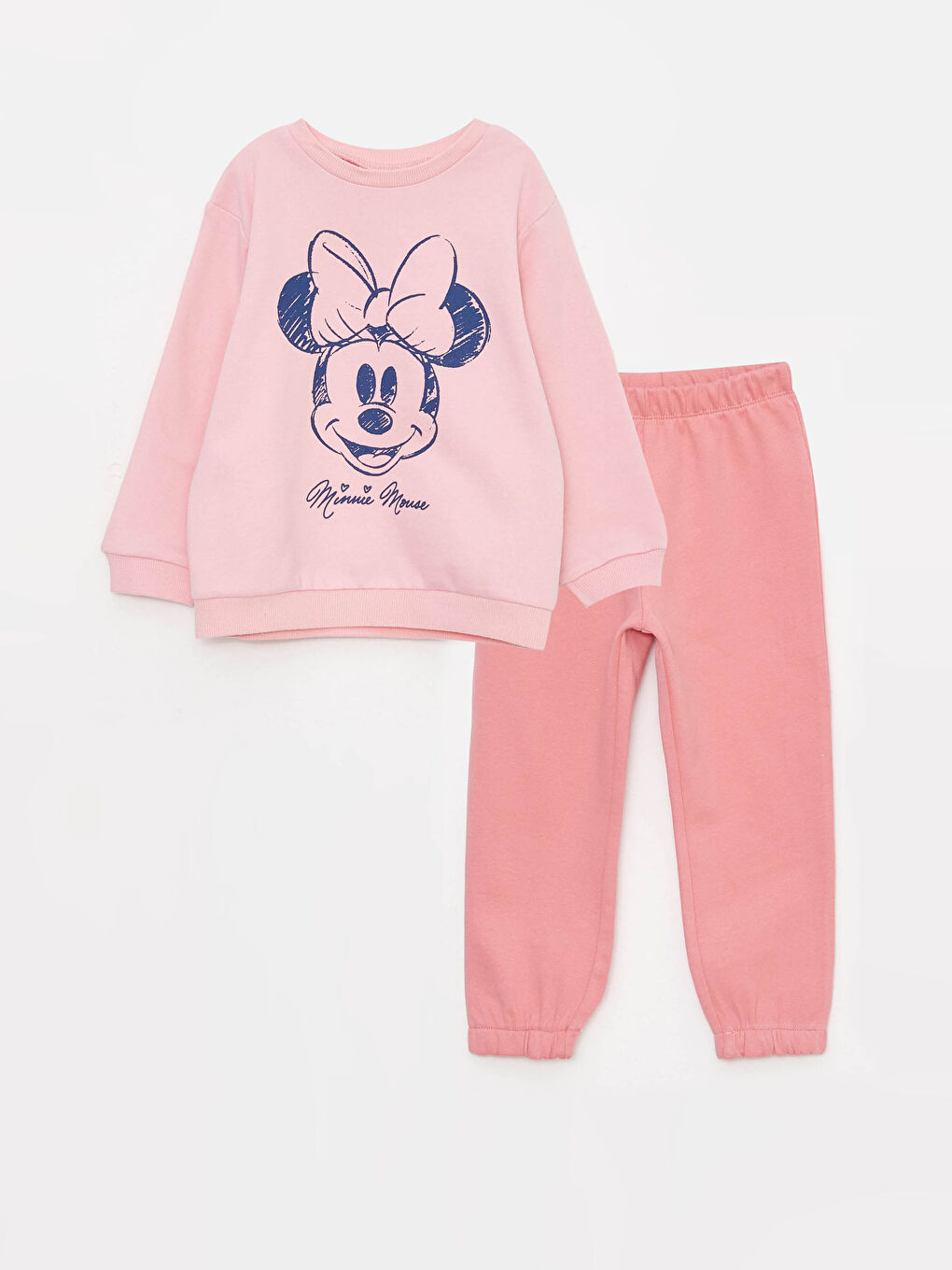 Crew Neck Long Sleeved Minnie Mouse Printed Baby Girl Sweatshirt and Pants 2-Pack