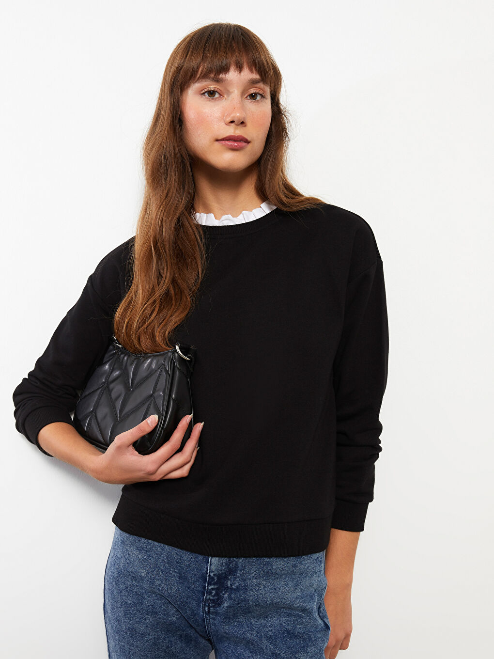 Ruffle Turtle Neck Regular Long Sleeve Women's Sweatshirt -W2BG15Z8-CVL