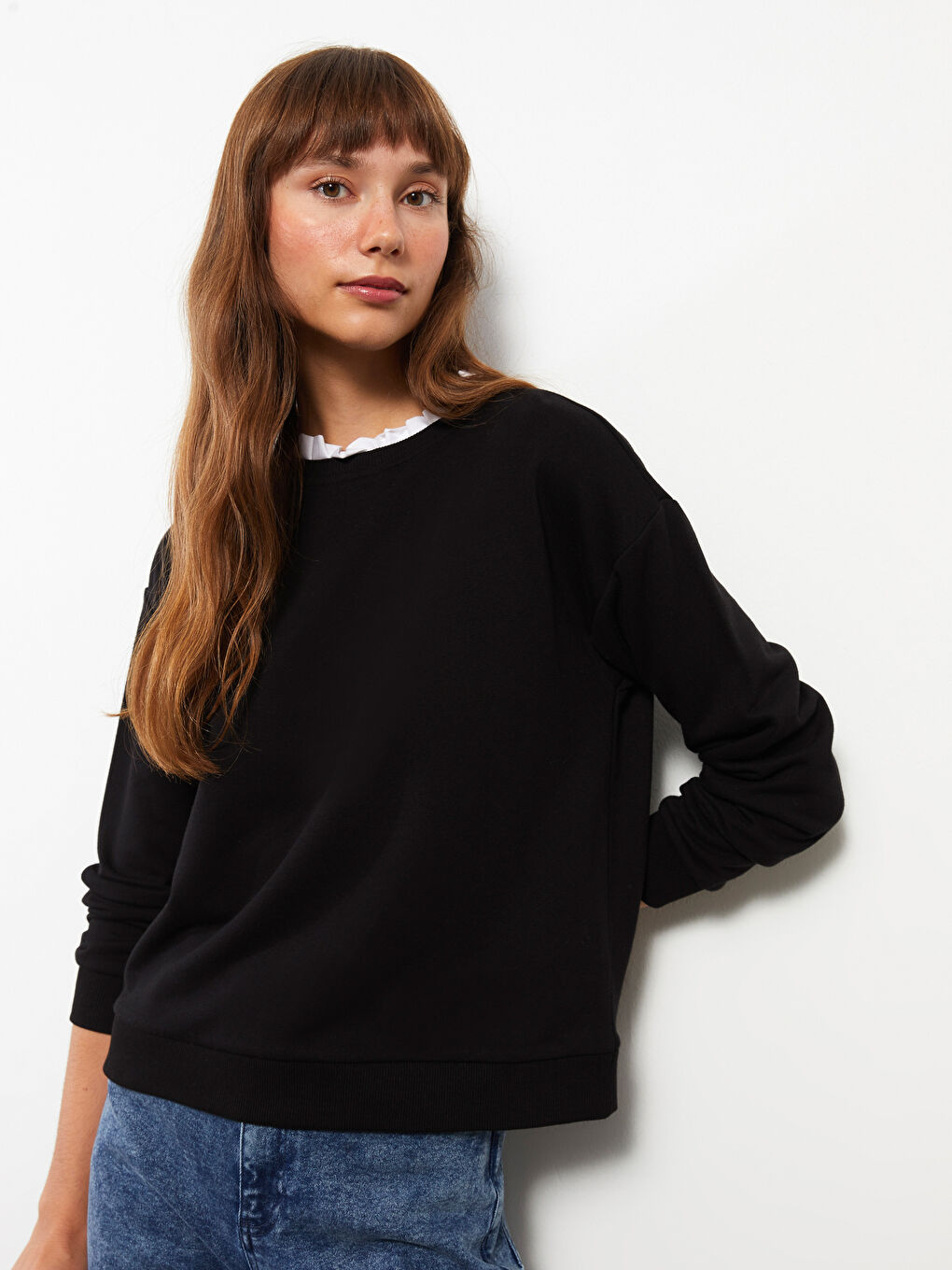 Ruffle Turtle Neck Regular Long Sleeve Women's Sweatshirt -W2BG15Z8-CVL