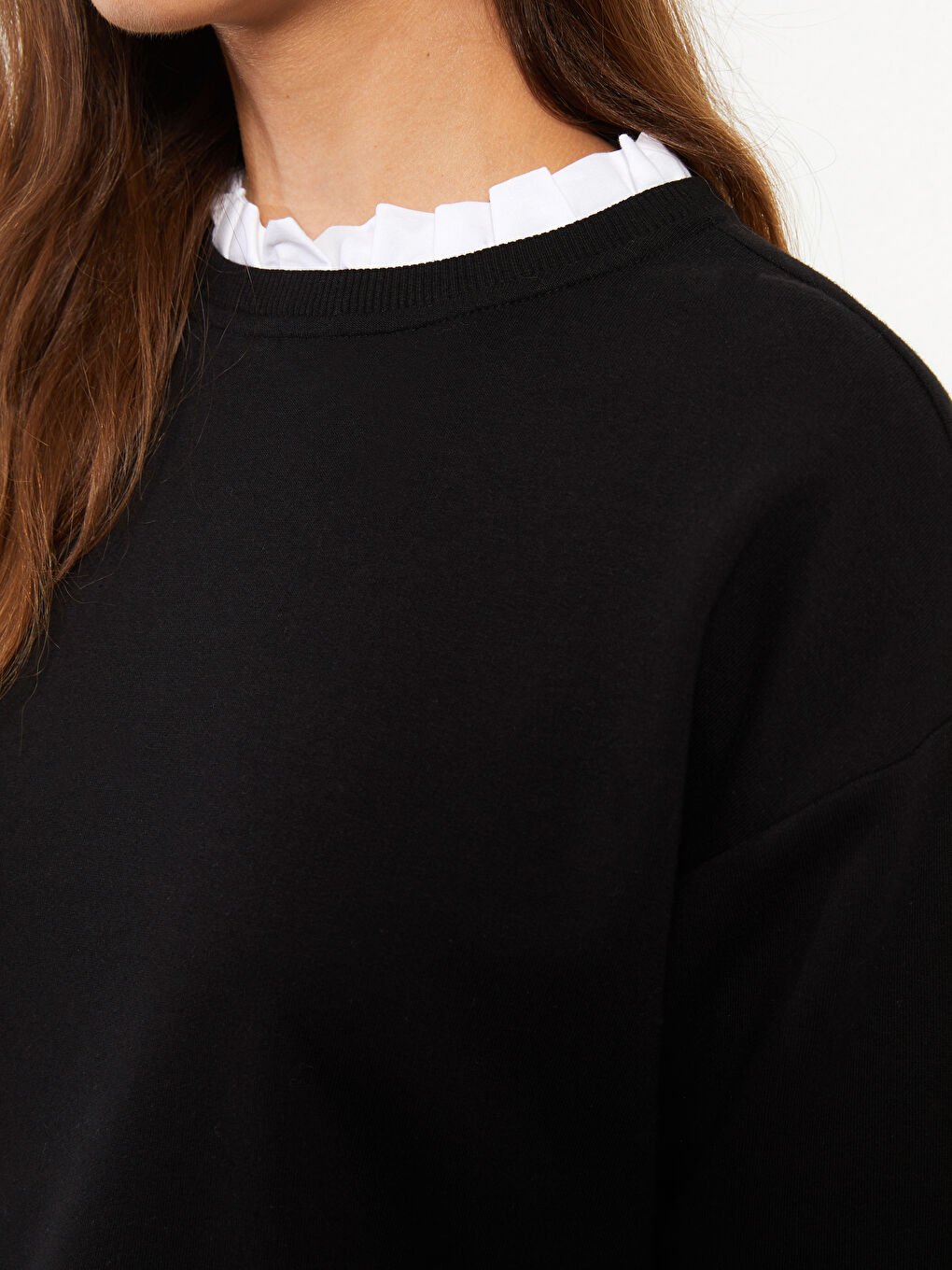 Ruffle Turtle Neck Regular Long Sleeve Women's Sweatshirt -W2BG15Z8-CVL