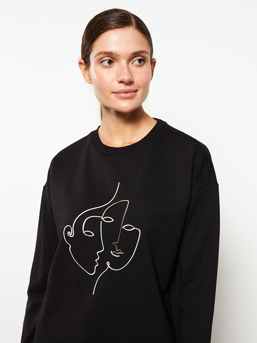 Crew Neck Printed Long Sleeve Women's Sweatshirt