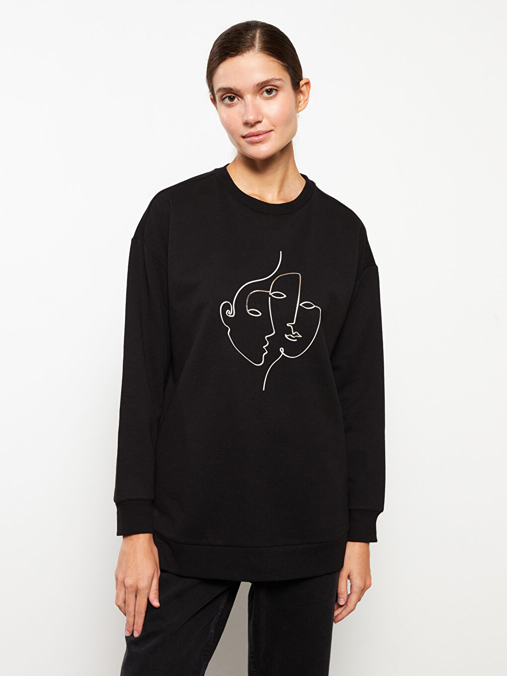 Crew Neck Printed Long Sleeve Women's Sweatshirt-2