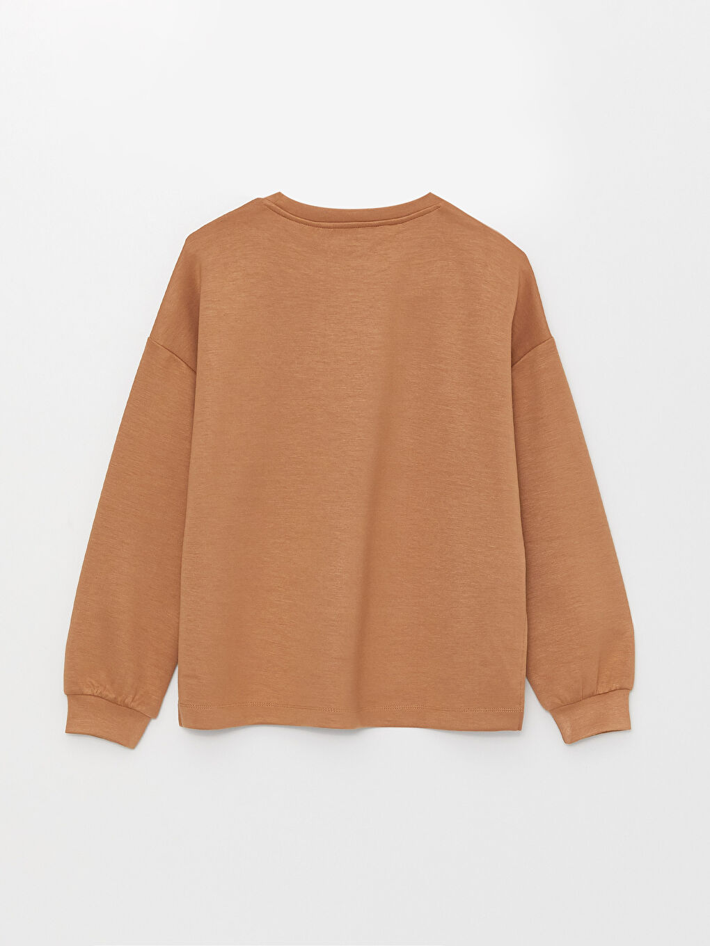 Kahverengi Bisiklet Yaka Düz Uzun Kollu Kadın Sweatshirt-5