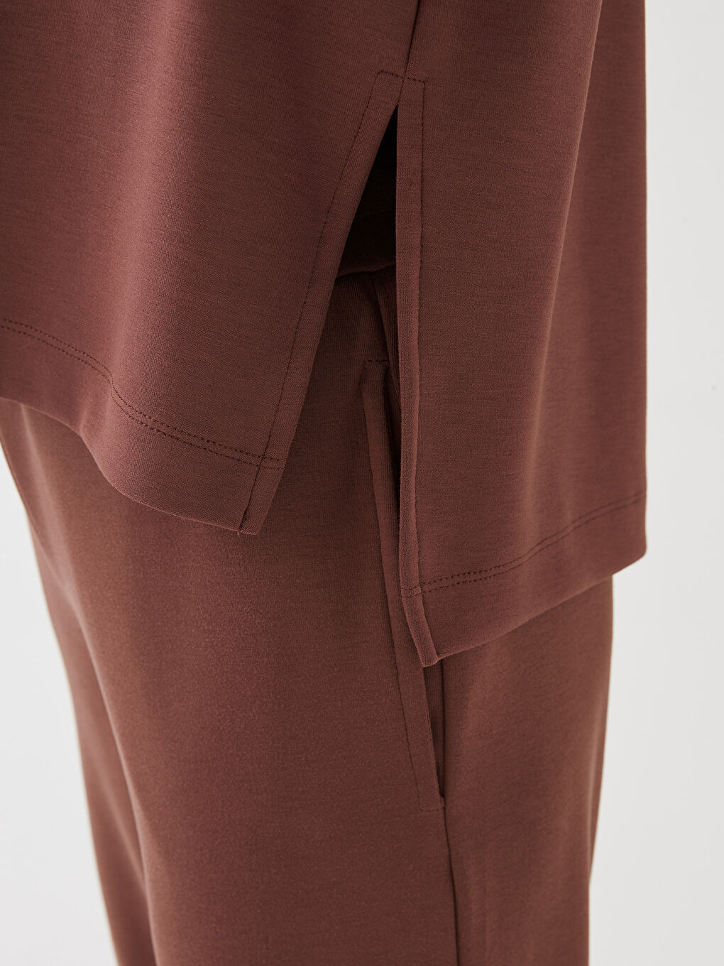 Kahverengi Bisiklet Yaka Düz Uzun Kollu Kadın Sweatshirt-3