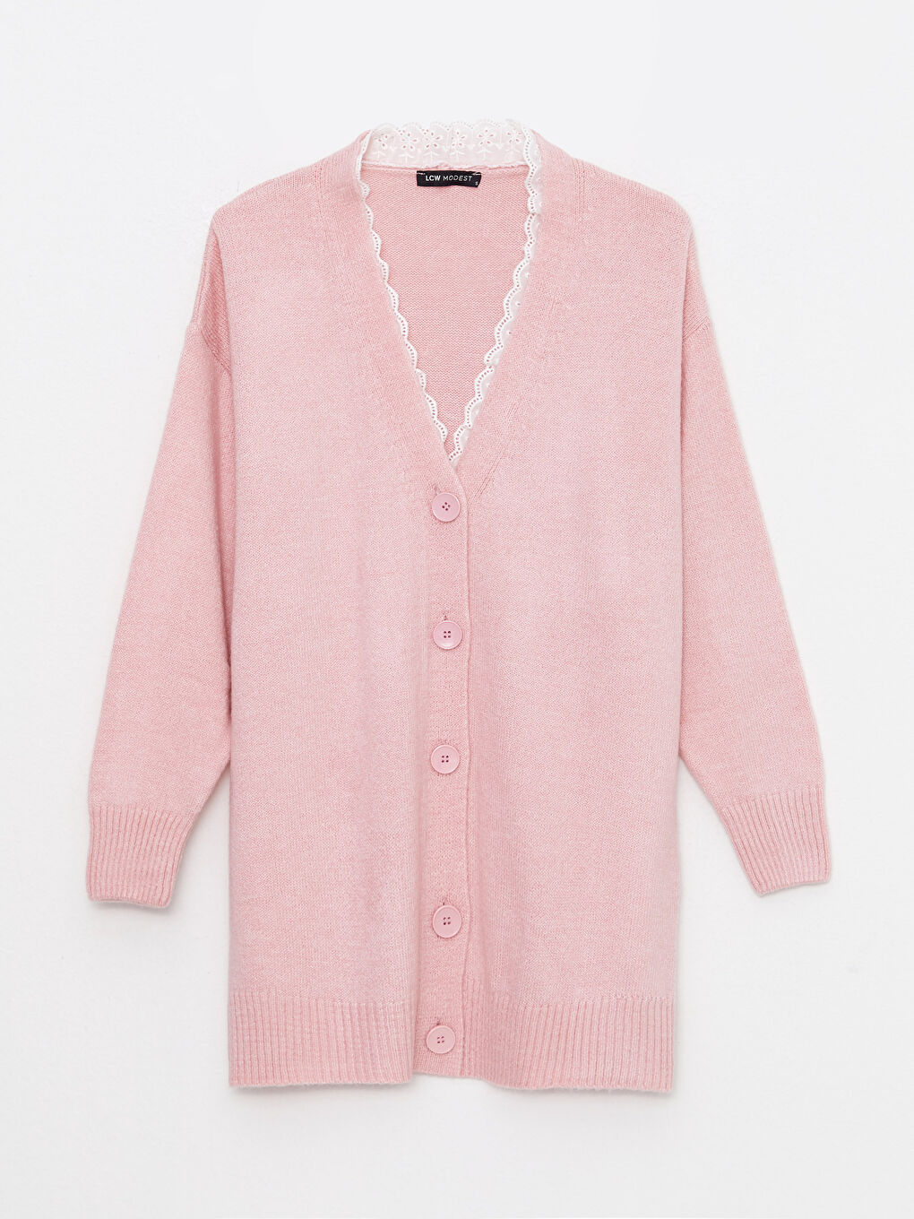 Pembe V Yaka Nakışlı Uzun Kollu Kadın Triko Hırka-5