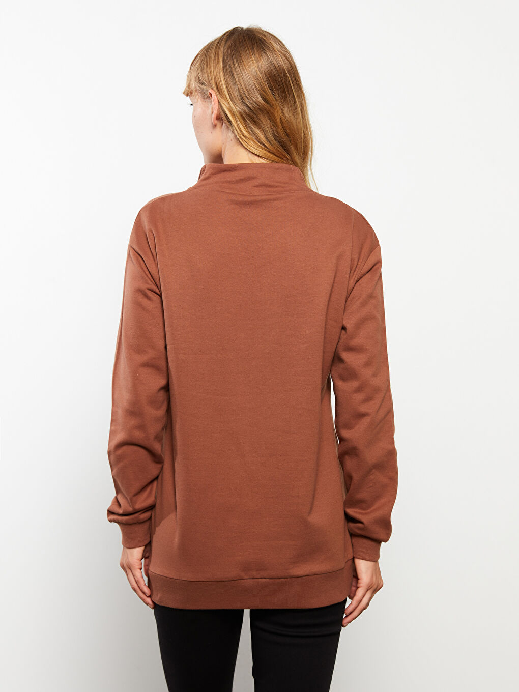 Women's Stand Collar Straight Long Sleeve Cotton Sweatshirt-4