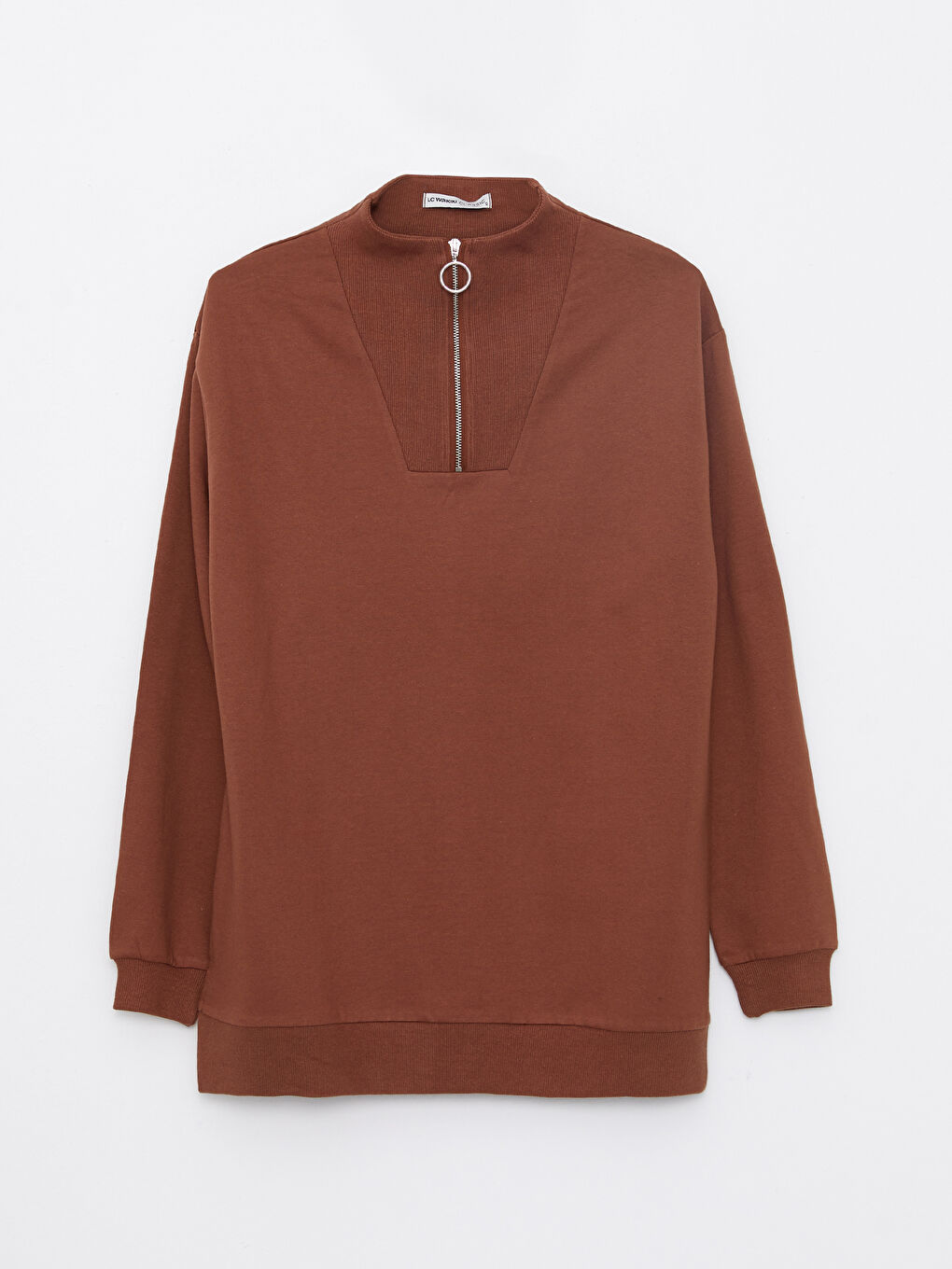 Women's Stand Collar Straight Long Sleeve Cotton Sweatshirt-5