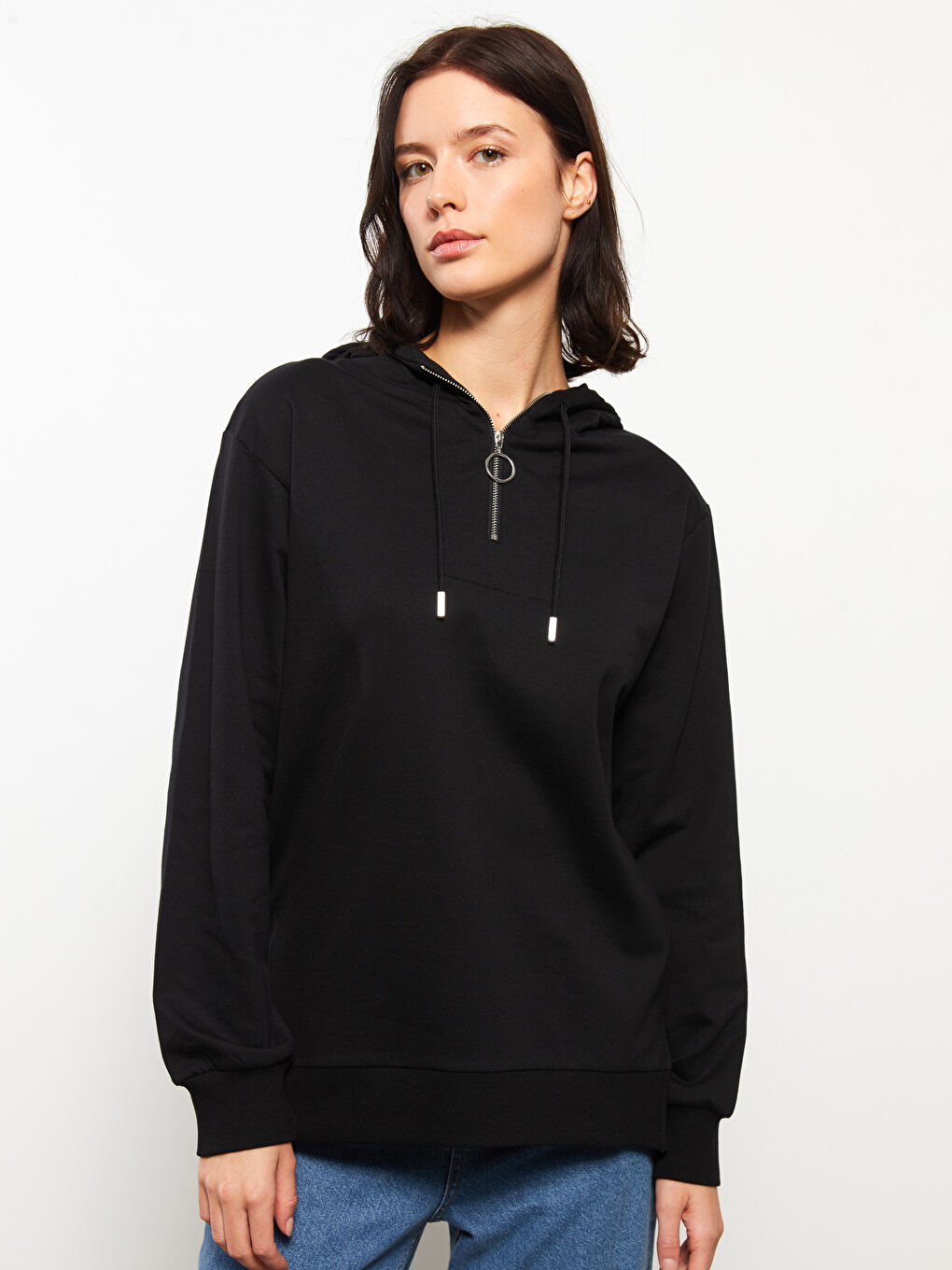 LCWAIKIKI Basic Hooded Plain Long Sleeve Women's Sweatshirt -W2BG36Z8-CVL