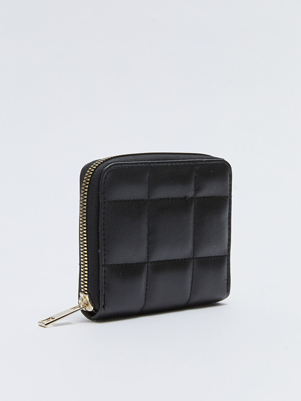 Siyah Deri Görünümlü Kapitone Fermuarlı Kadın Cüzdan-1