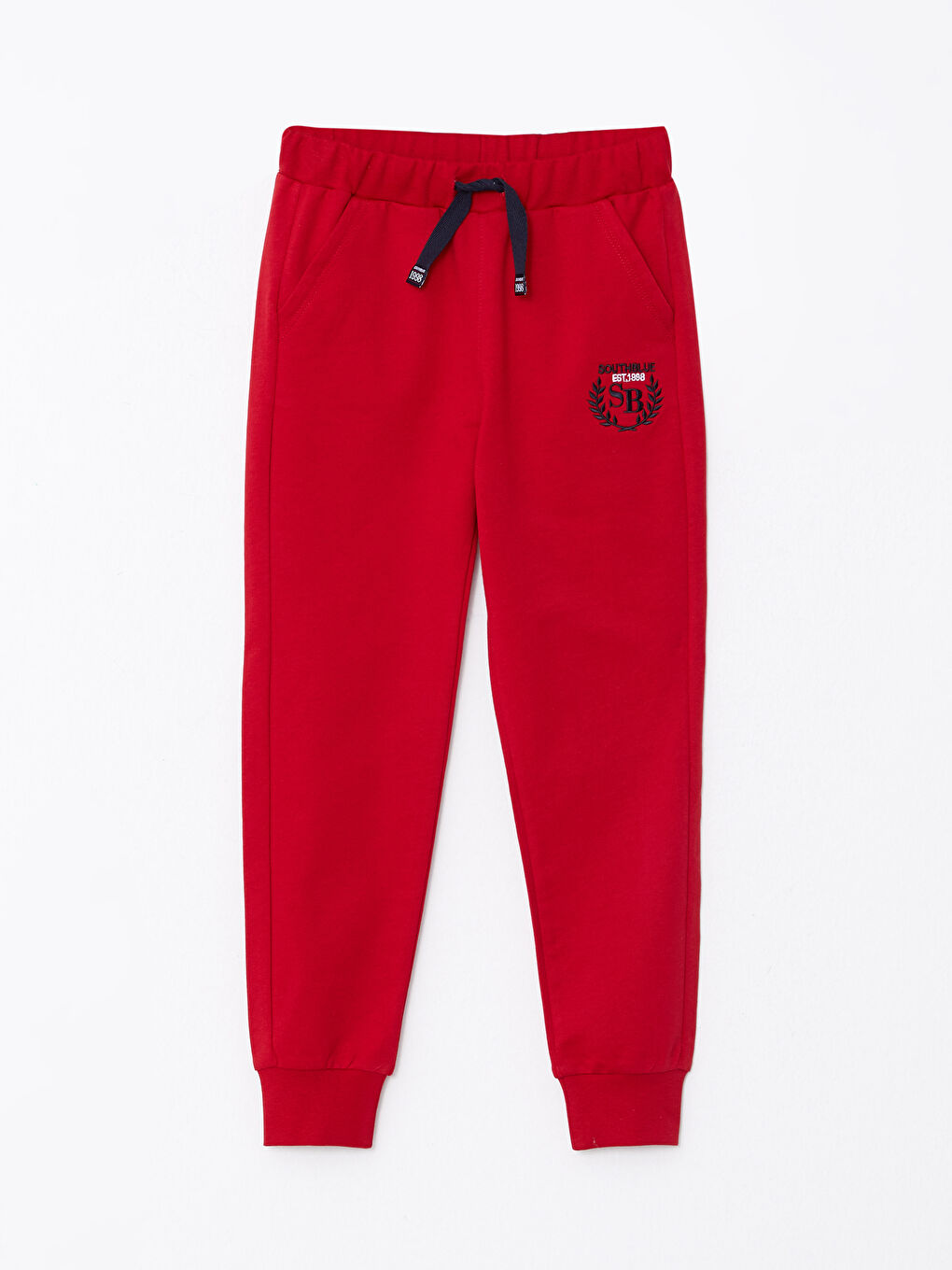 Kırmızı Beli Lastikli Nakış Detaylı Erkek Çocuk Jogger Eşofman Altı