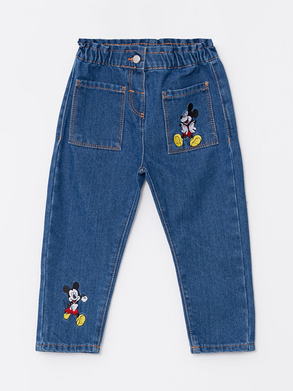 LCW baby Orta İndigo Rodeo Beli Lastikli Mickey Mouse Nakış Detaylı Kız Bebek Jean Pantolon - 2