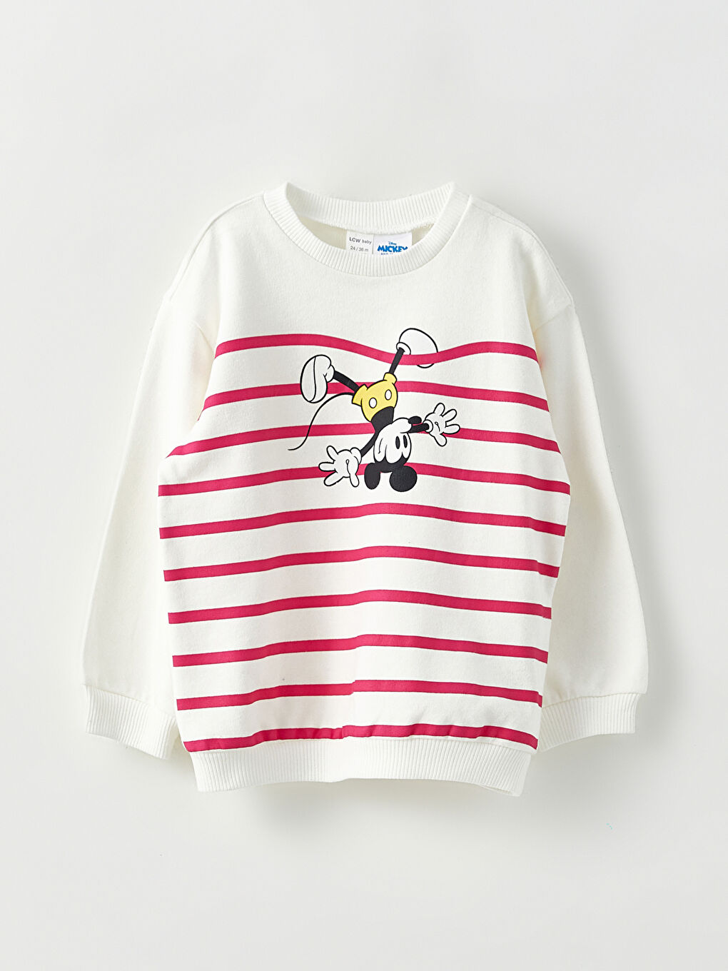 LCW baby Ekru Bisiklet Yaka Uzun Kollu Mickey Mouse Baskılı Kız Bebek Sweatshirt ve Eşofman Alt 2'li Takım - 1