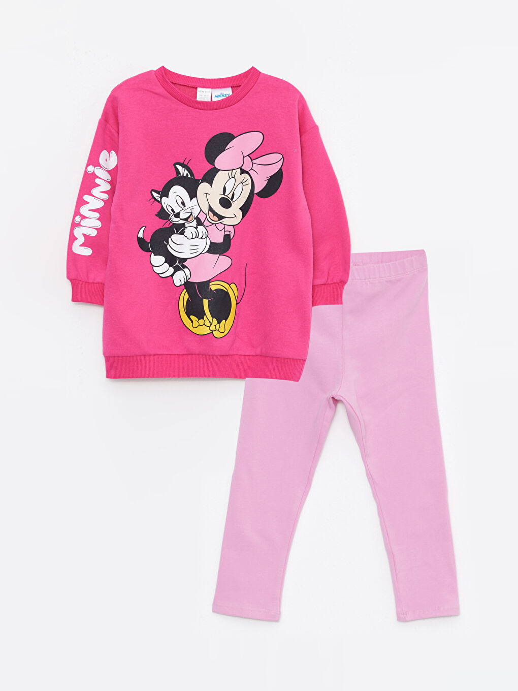 Fuşya Bisiklet Yaka Uzun Kollu Disney Baskılı Kız Bebek Sweatshirt ve Tayt 2'li Takım