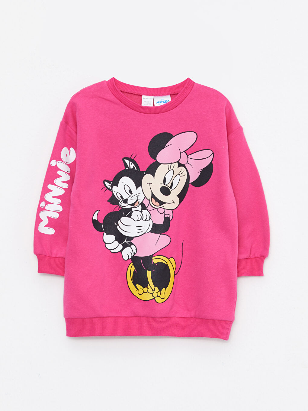 Fuşya Bisiklet Yaka Uzun Kollu Disney Baskılı Kız Bebek Sweatshirt ve Tayt 2'li Takım-1