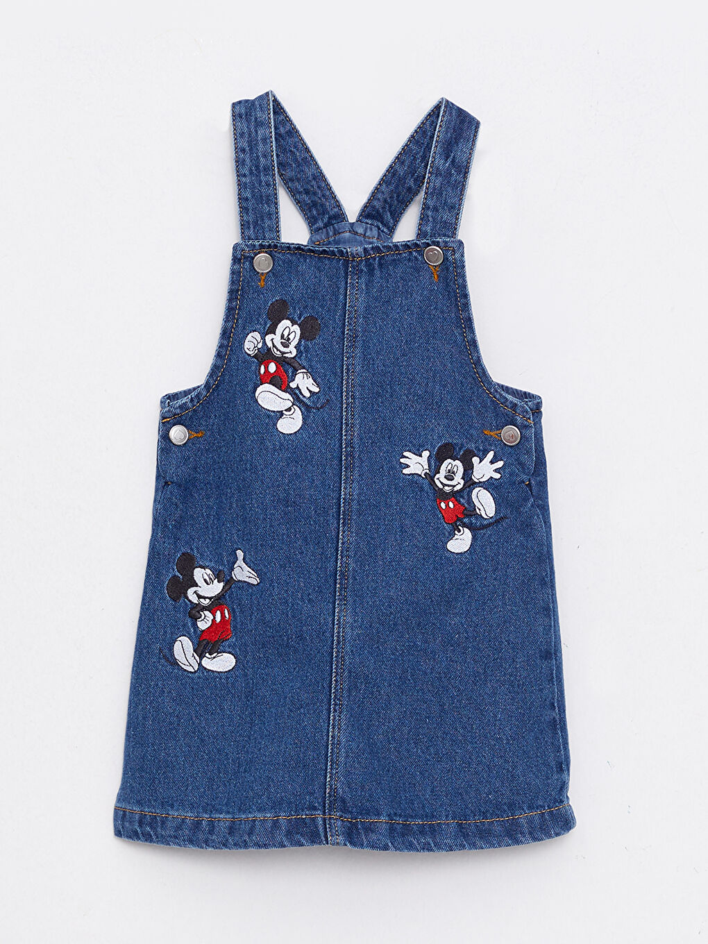 فستان جينز بناتي رضع مطرز ميكي ماوس بياقة مربعة