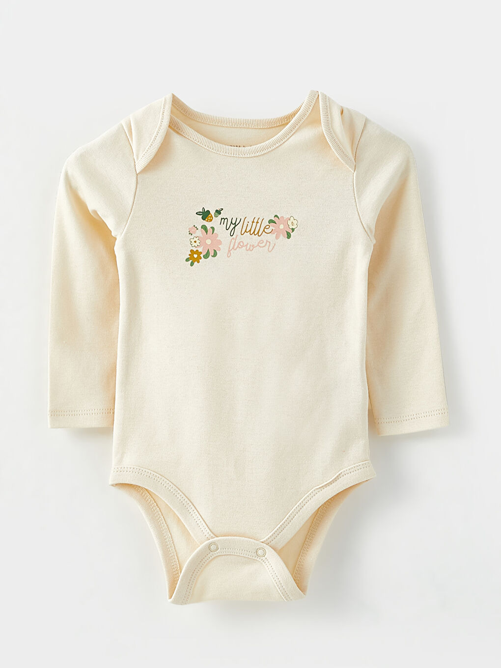 بدلة جسم بناتي كم طويل مطبوع مع كباسين في منطقة الحفاض - مجموعة من قطعتين-1