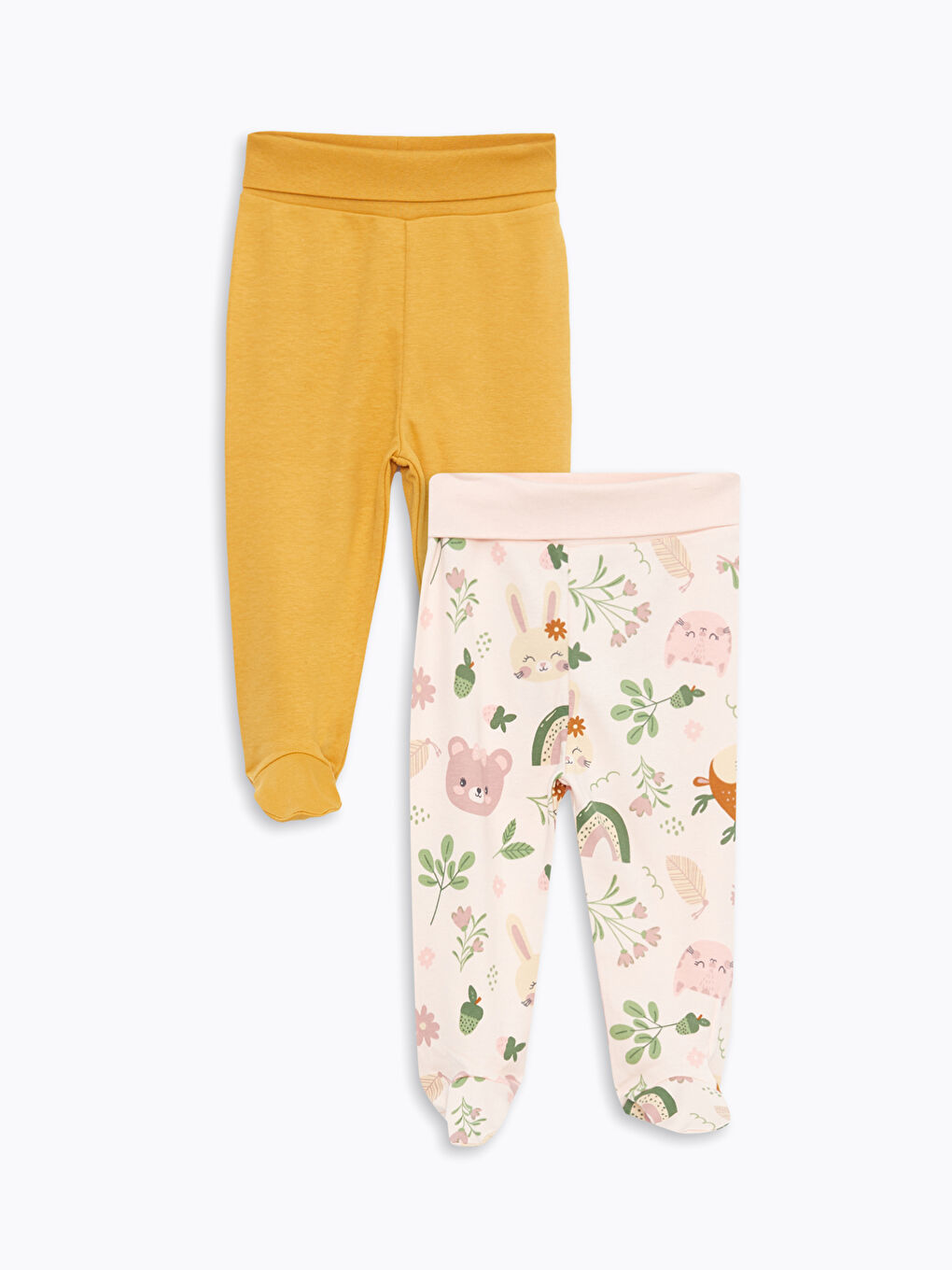 Elastic Waist Baby Girl Trousers 2-Pack with Booties