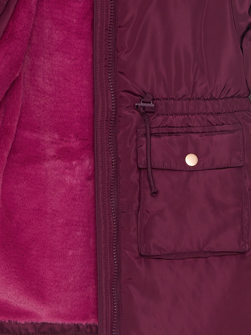 Mürdüm Kapüşonlu Uzun Kollu Kız Bebek Mont-3