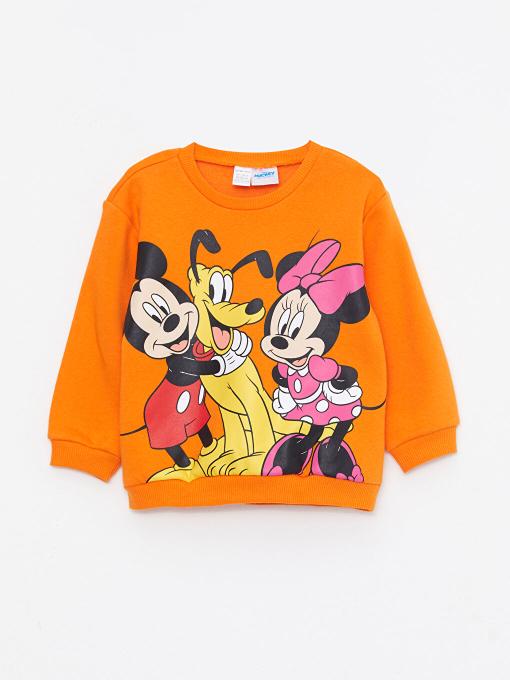 Turuncu Bisiklet Yaka Uzun Kollu Minnie Mouse Baskılı Kız Bebek Sweatshirt ve Eşofman Alt 2'li Takım-1