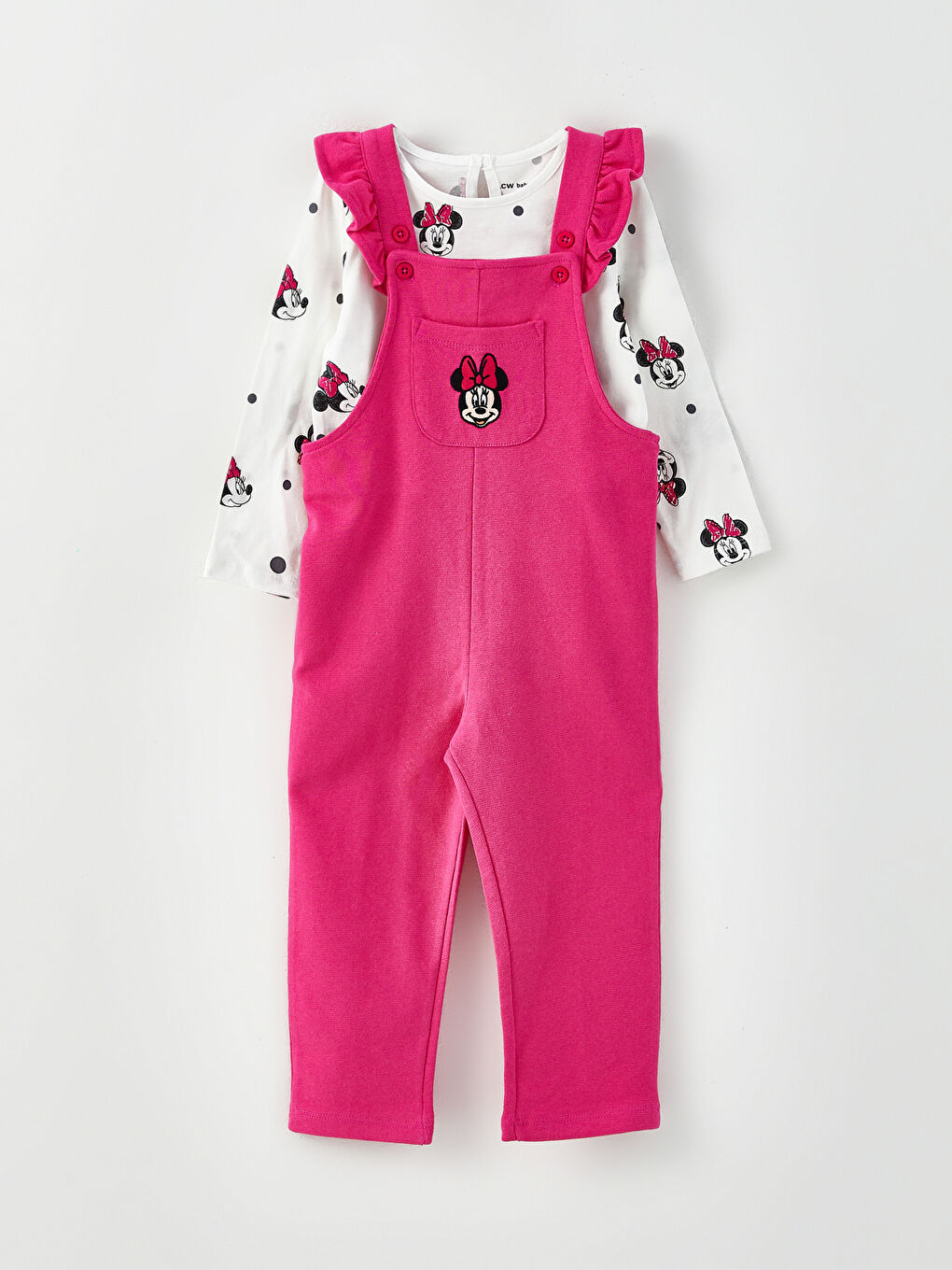 Dvodelni set majica okruglog izreza sa mini maus štampanim motivom dugih rukava i pantalone na tregere za bebe devojčice -W2BH59Z1-FES
