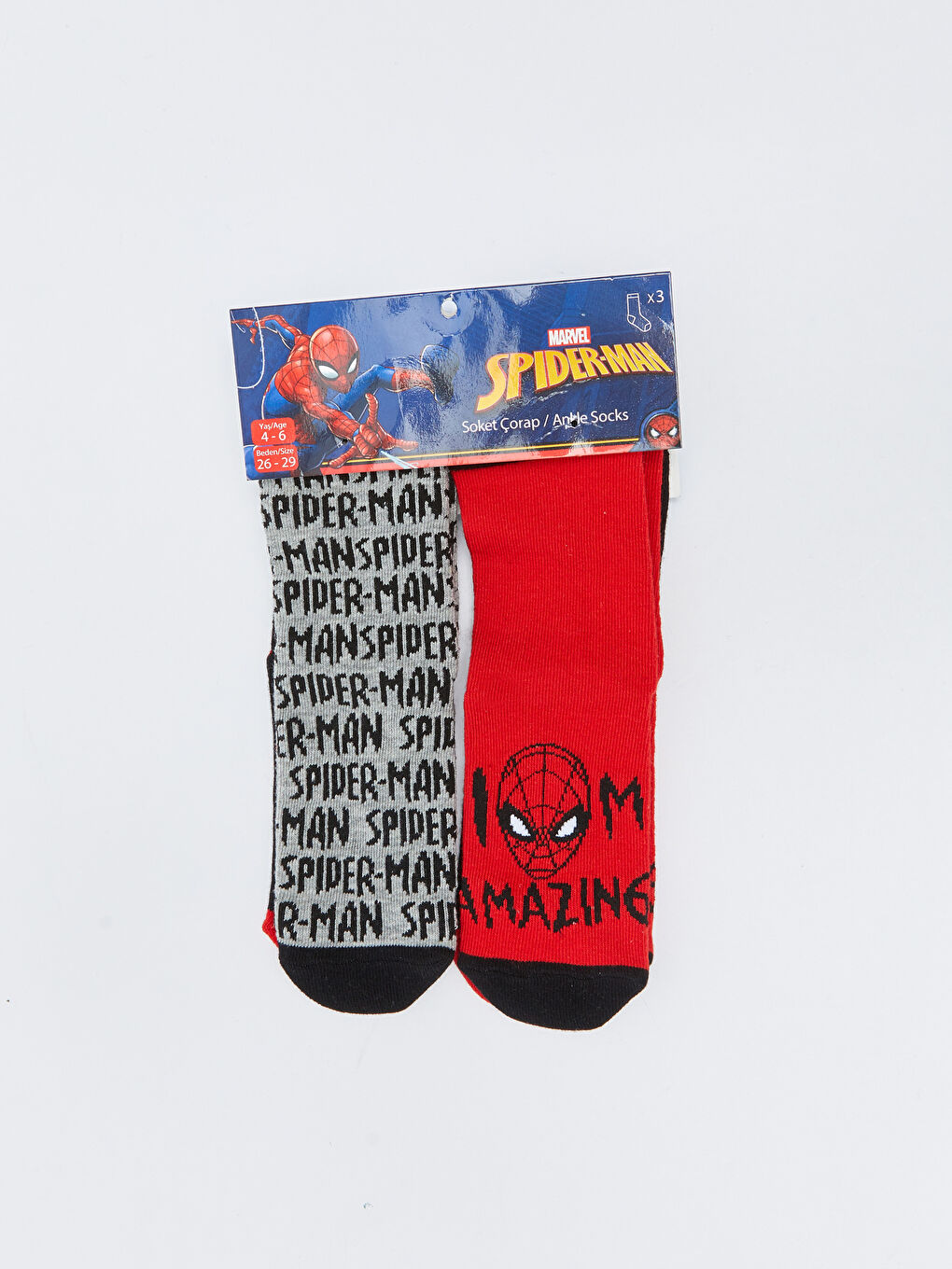 Karışık Spider-Man Desenli Erkek Çocuk Soket Çorap 3'lü