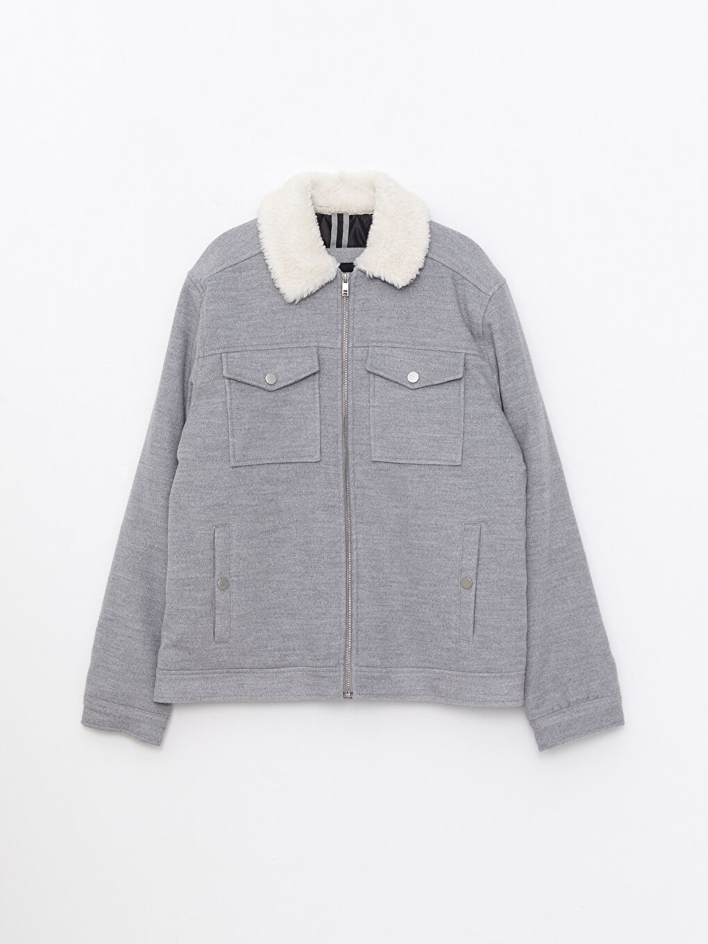 Gri Slim fit Gömlek Yaka Erkek Kaşe Mont-5