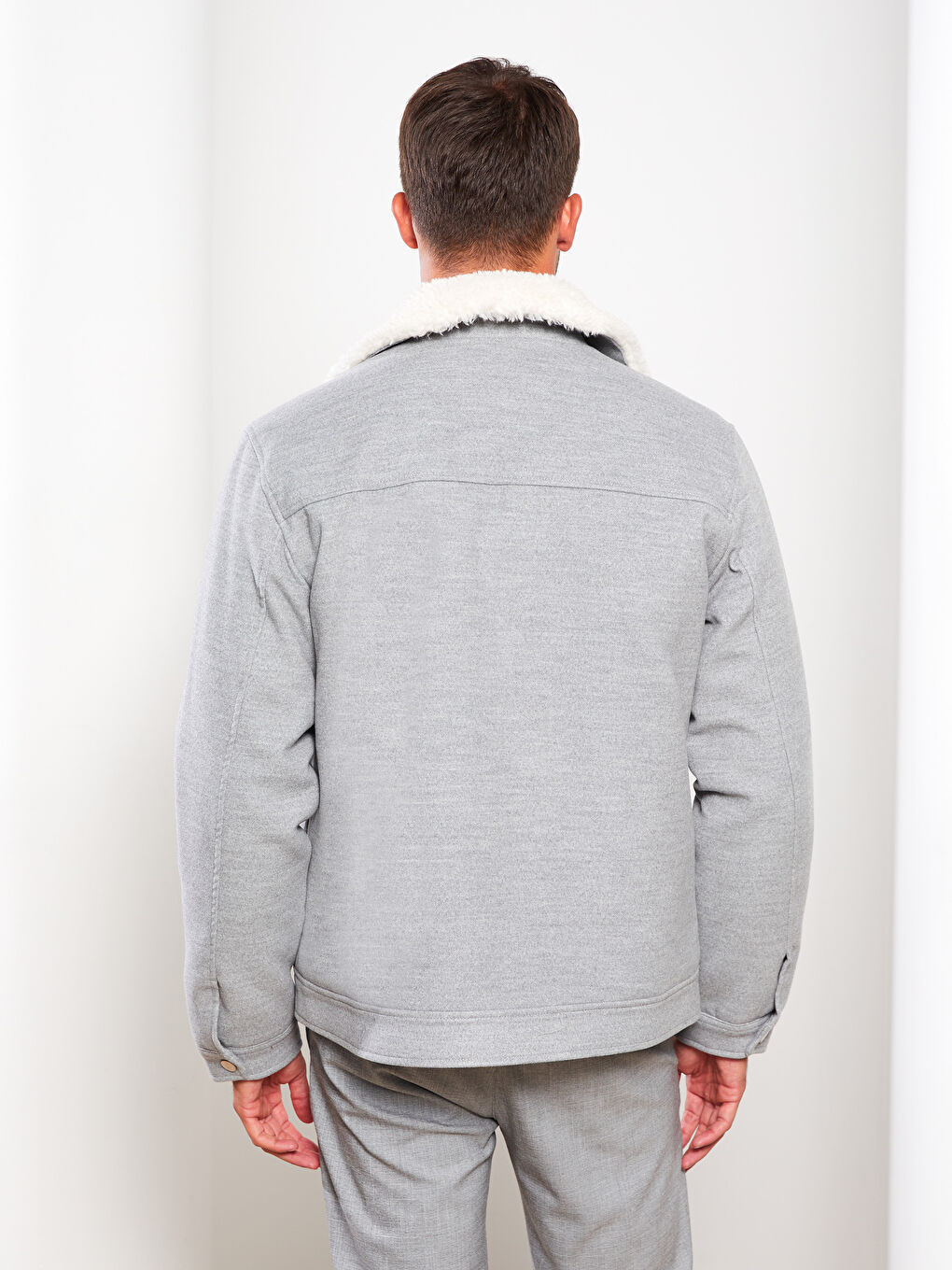 Gri Slim fit Gömlek Yaka Erkek Kaşe Mont-4