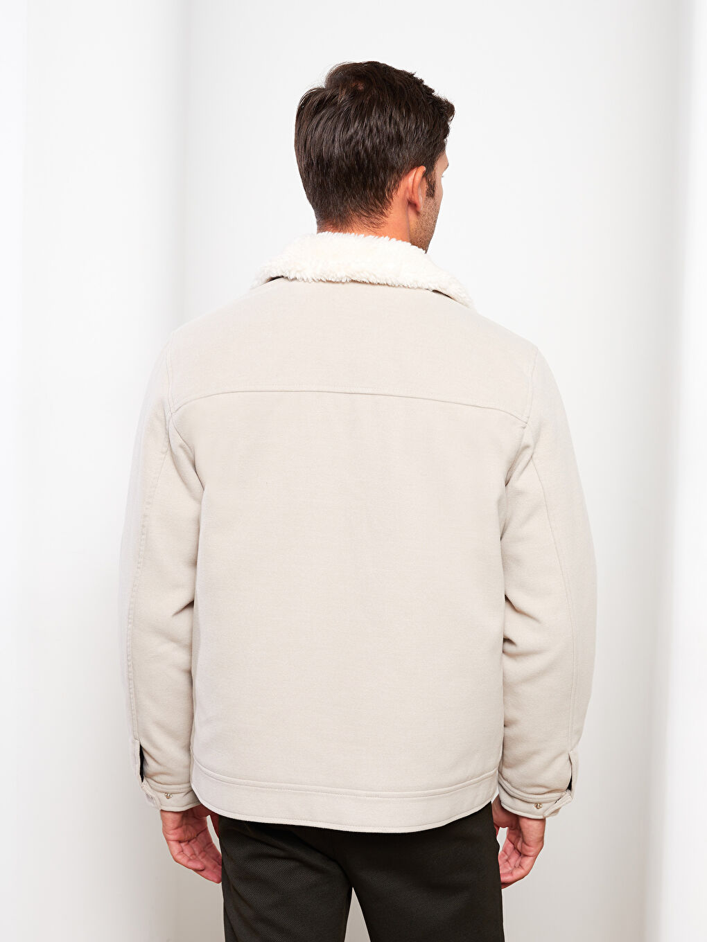 Bej Slim fit Gömlek Yaka Erkek Kaşe Mont-4