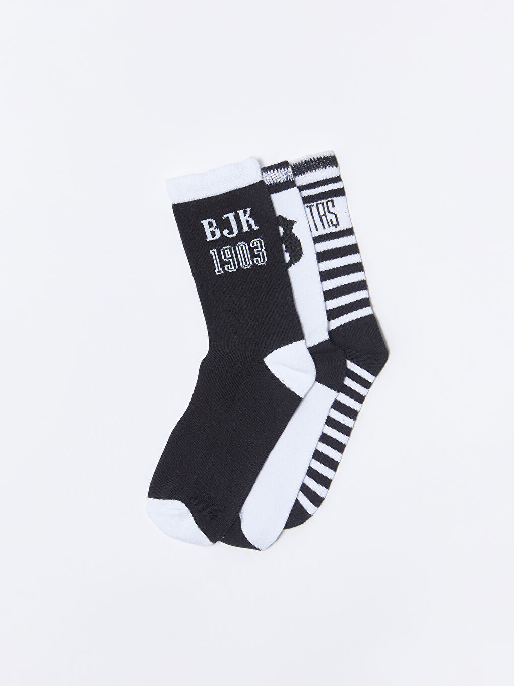 Karışık Beşiktaş Desenli Erkek Çocuk Taraftar Soket Çorap 3'lü