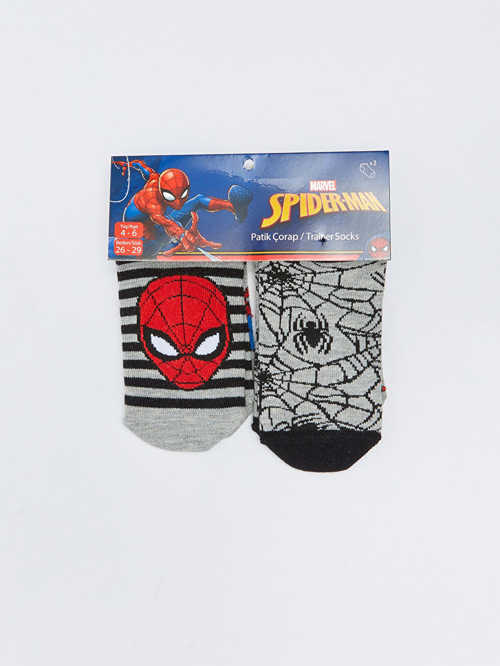 Karışık Spider-Man Desenli Erkek Çocuk Patik Çorap 3'lü