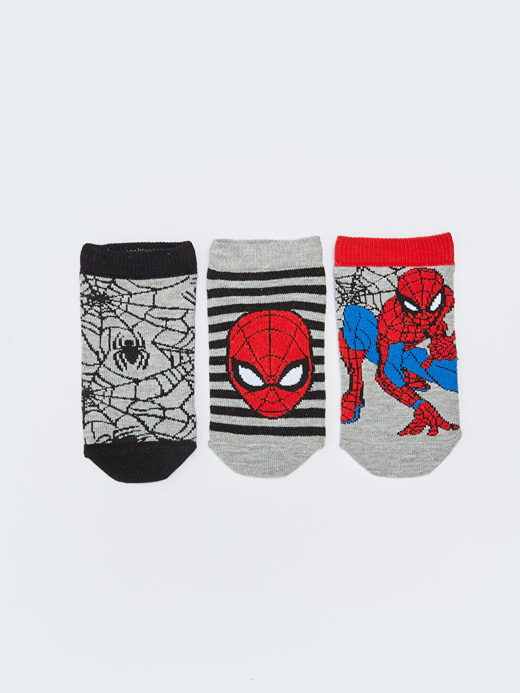 Karışık Spider-Man Desenli Erkek Çocuk Patik Çorap 3'lü-1