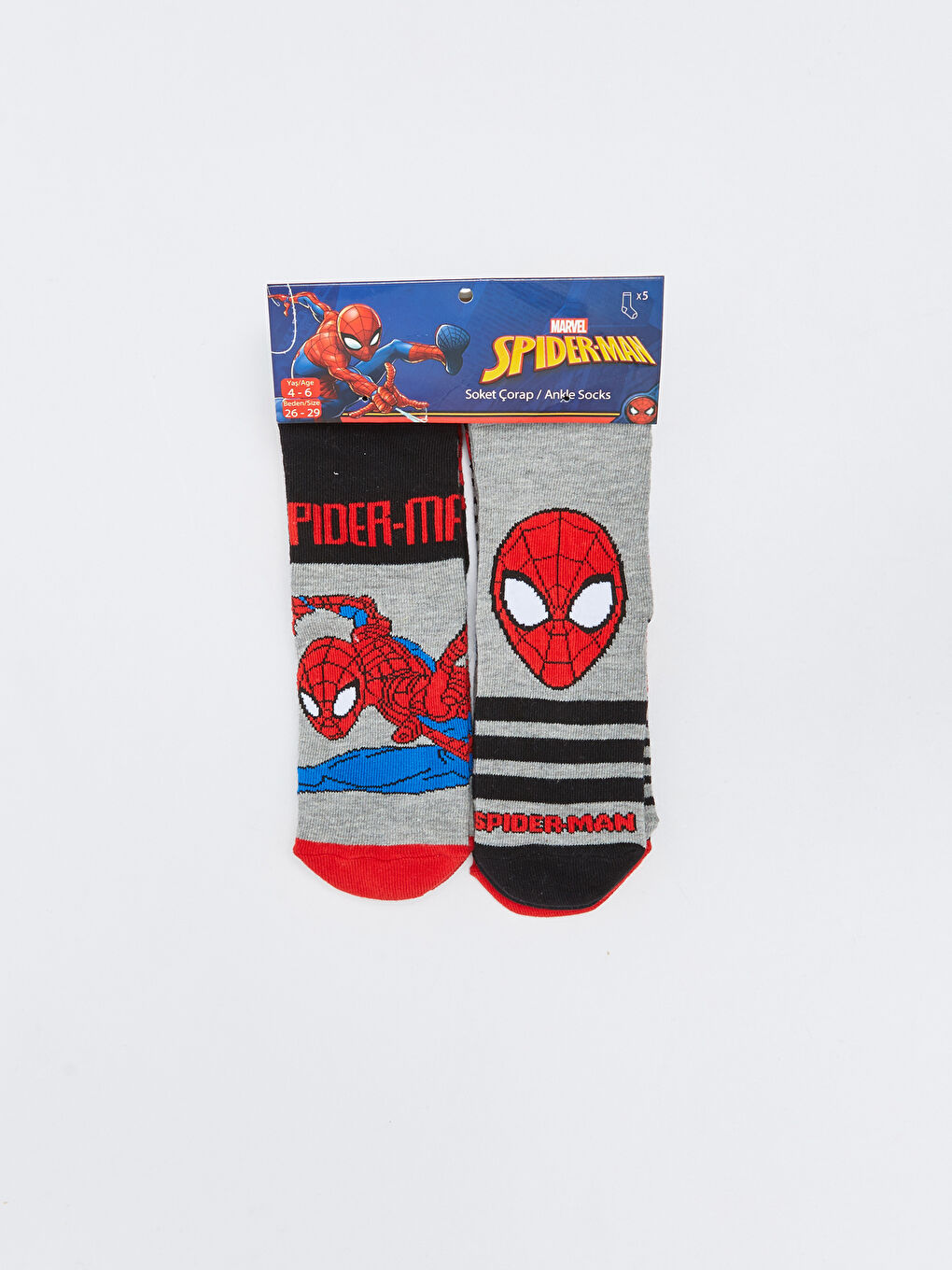 Karışık Spider-Man Desenli Erkek Çocuk Soket Çorap 5'li