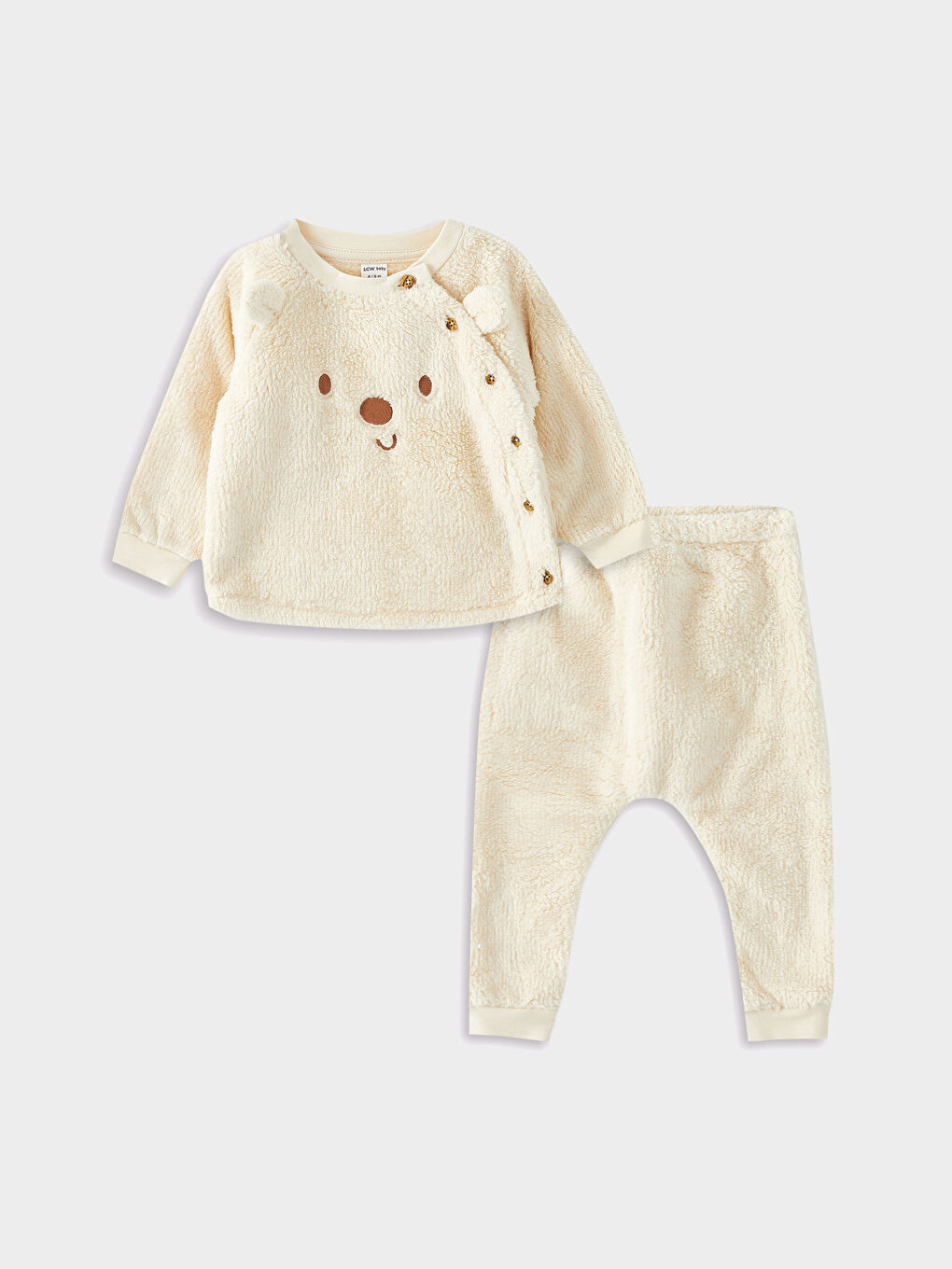 Crew Neck Long Sleeve Baby Boy Plush Cardigan and Trousers 2-Pack Set