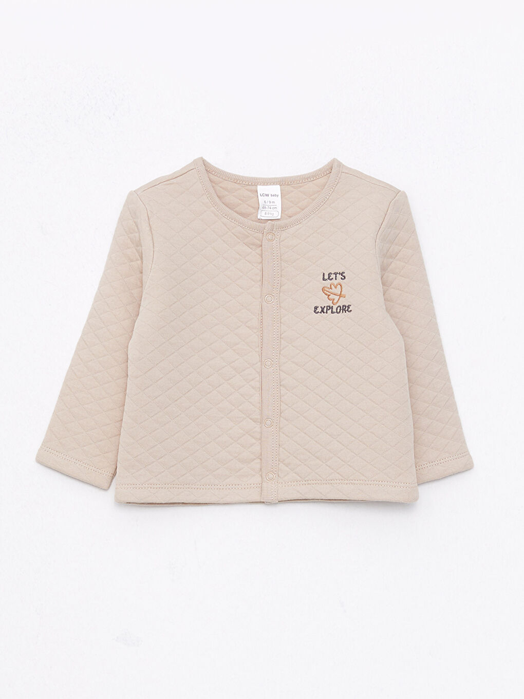 Bej Bisiklet Yaka Uzun Kollu Nakış Detaylı Erkek Bebek Hırka ve Pantolon 2'li Takım-1