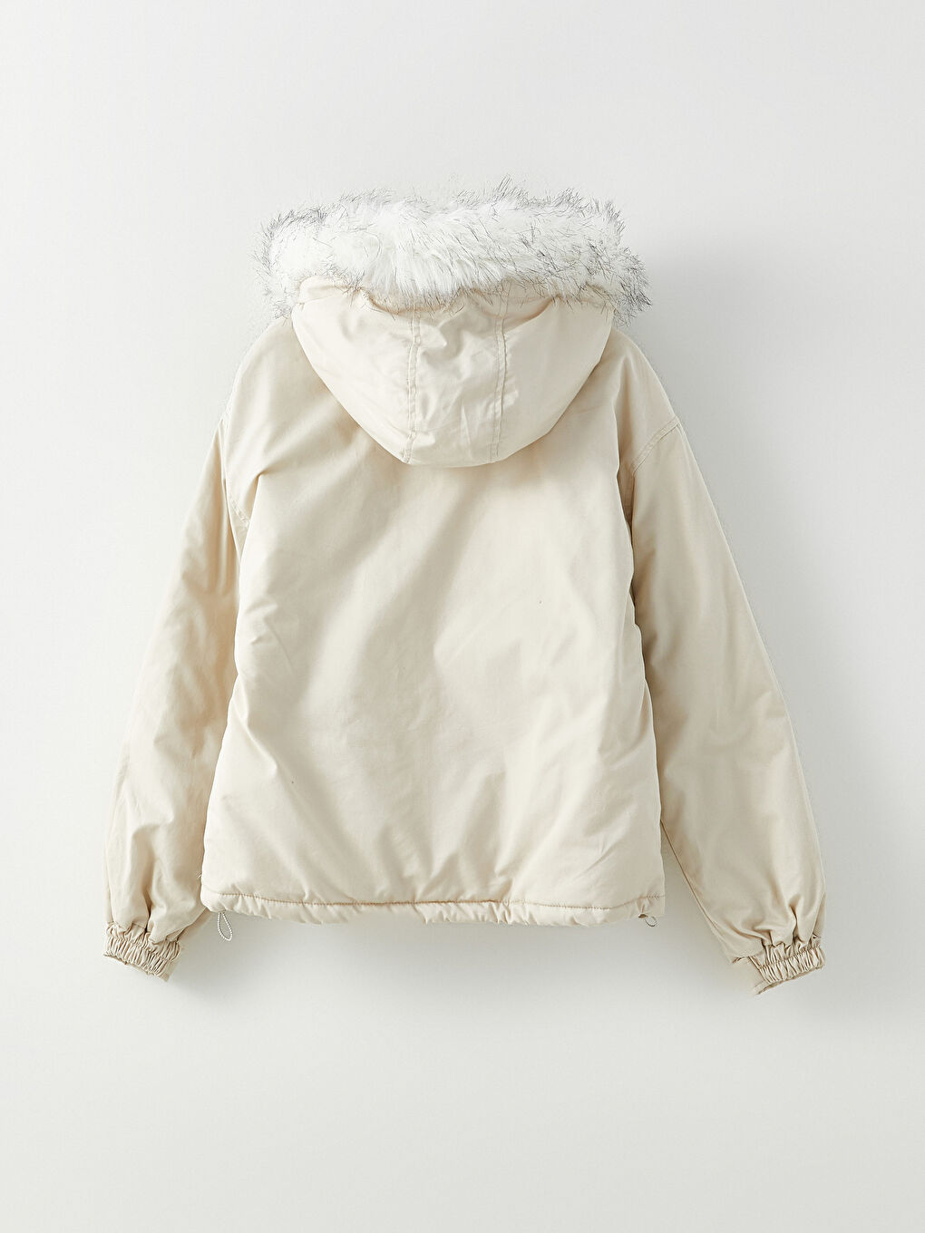 Bej Kadın Kapüşonlu Düz Parka-9