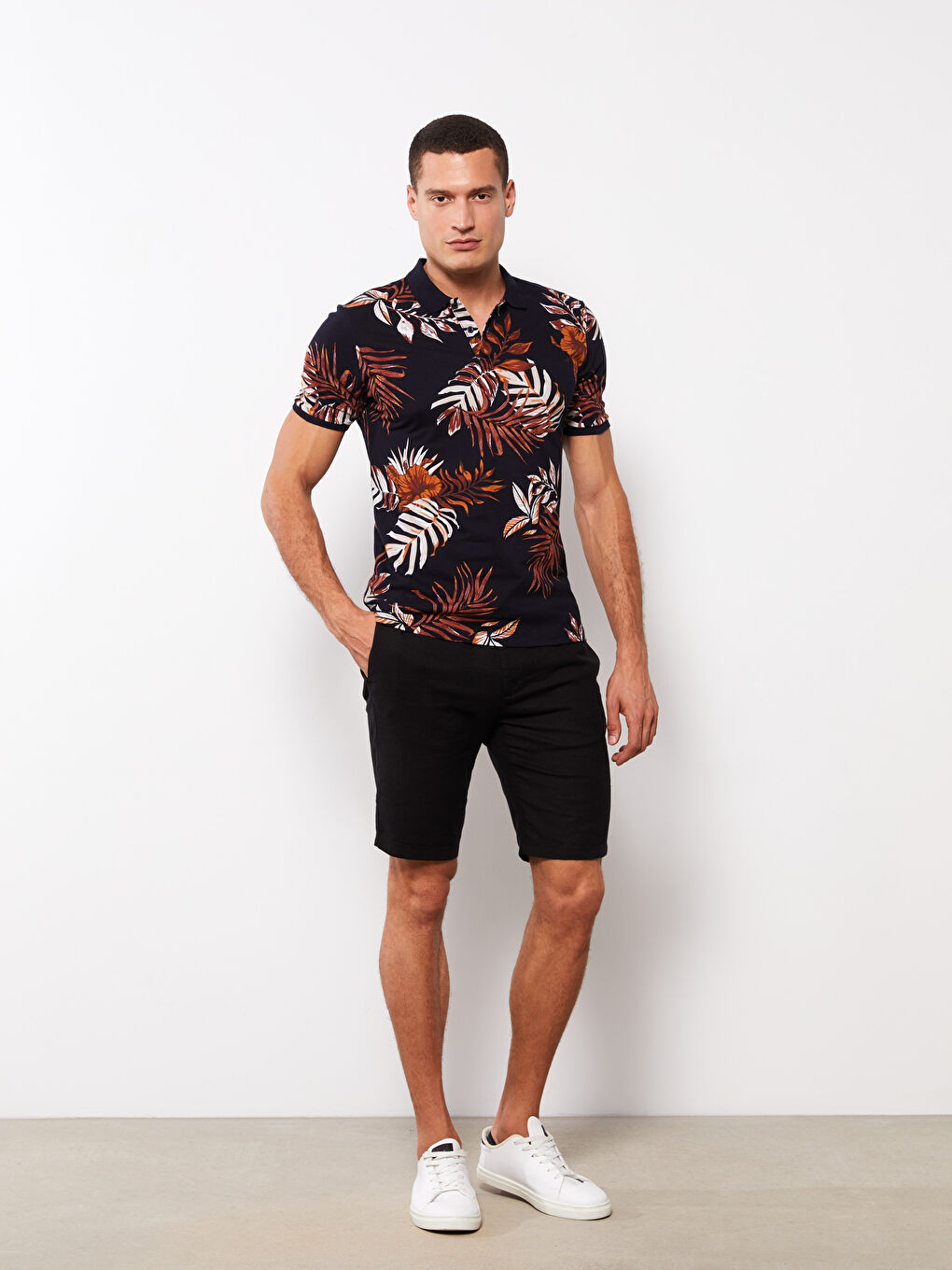Polo Neck Short Sleeve Patterned Pique Men's T-Shirt